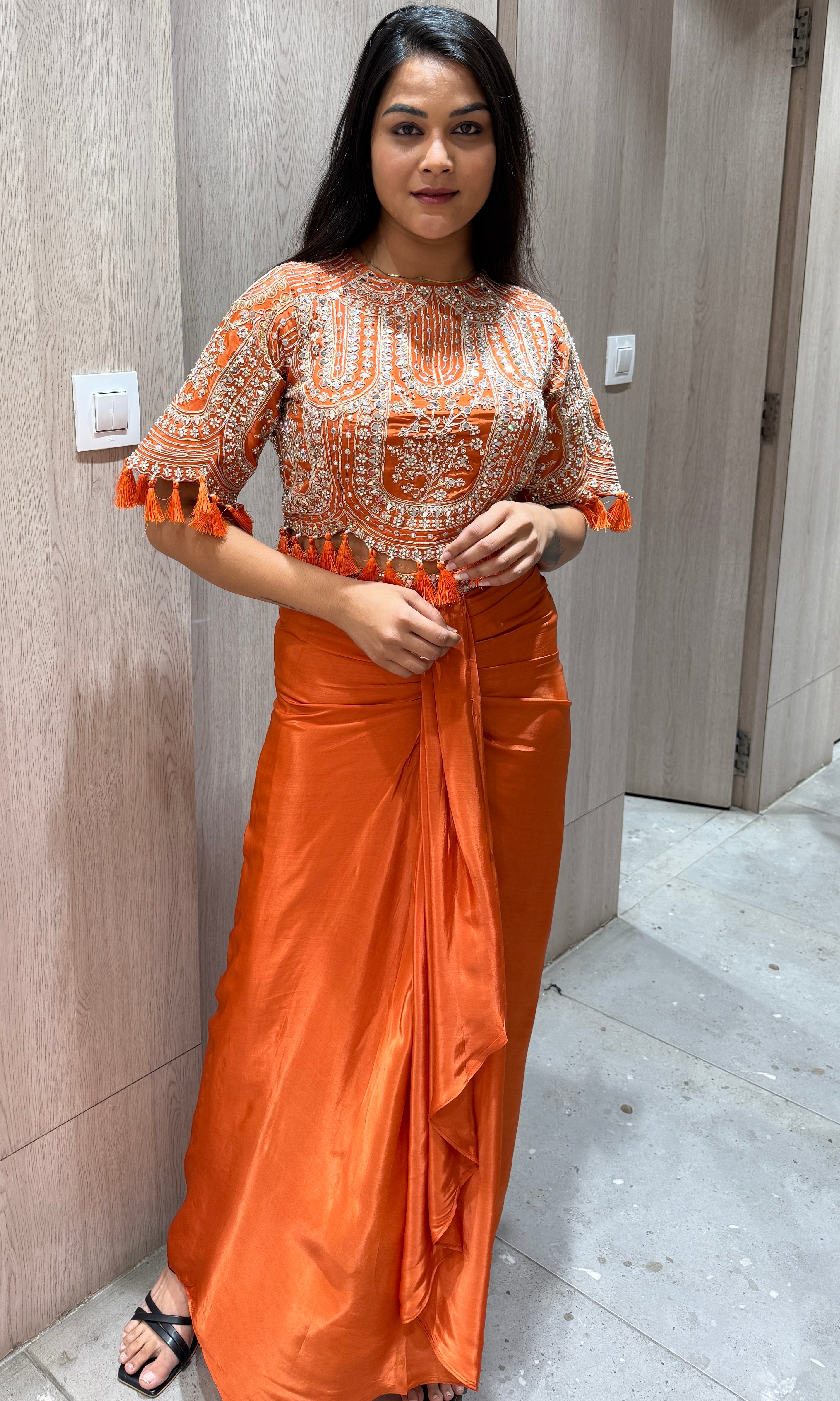 Orange crop top with dhoti