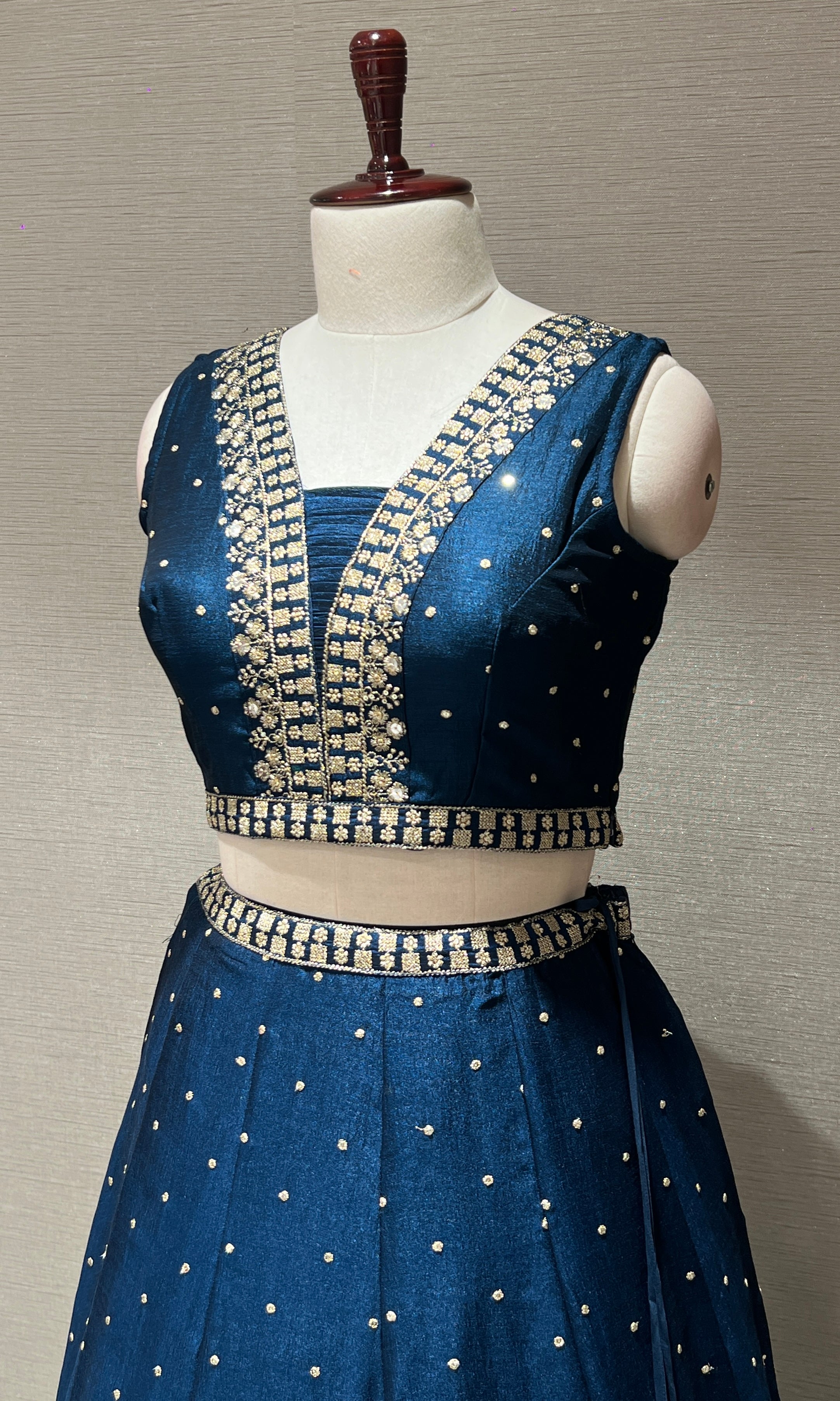 Elegant Blue Lehenga with embroidered gold