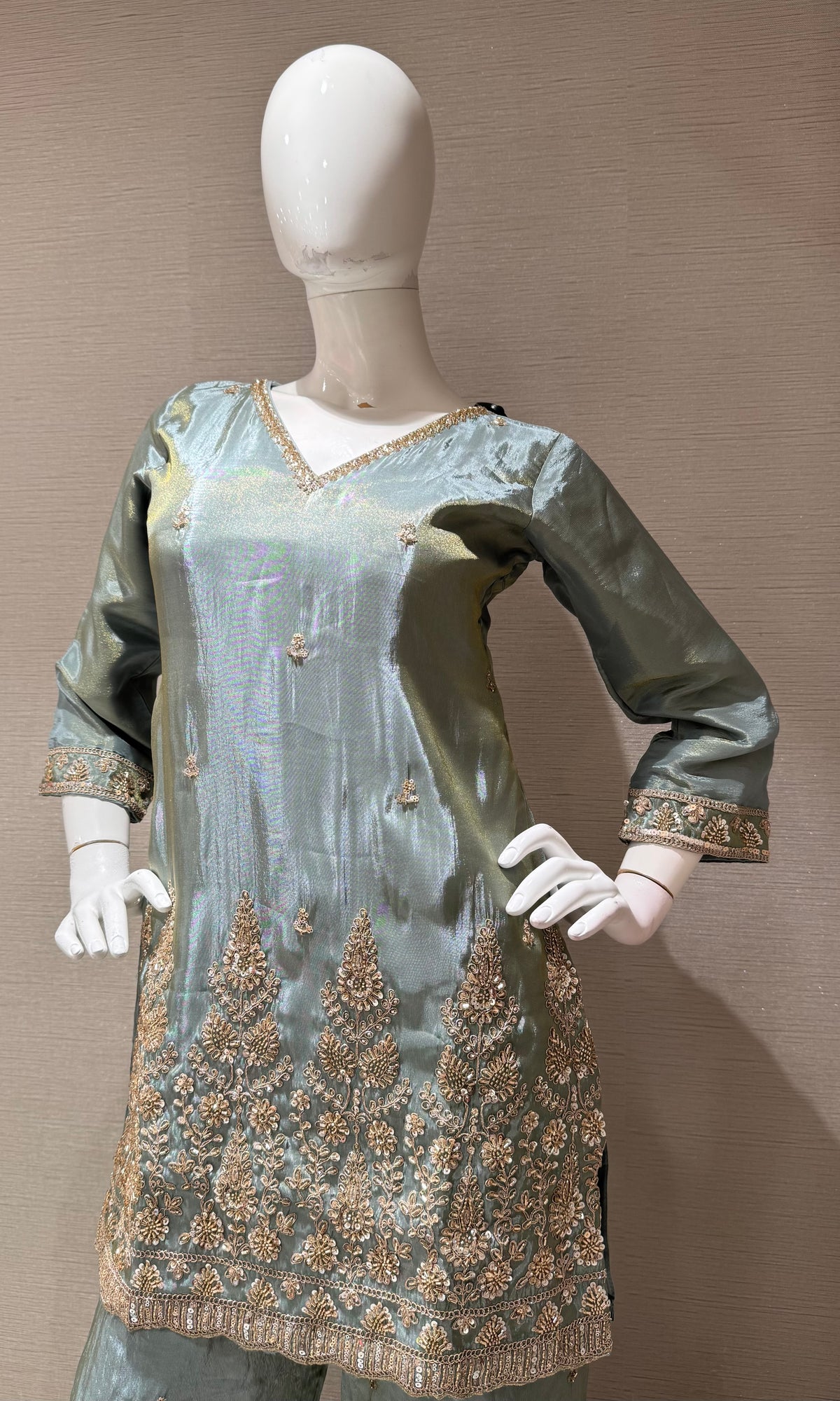 BLUE SILK BLEND GOLDEN EMBROIDERED SHARARA SET WITH DUPATTA