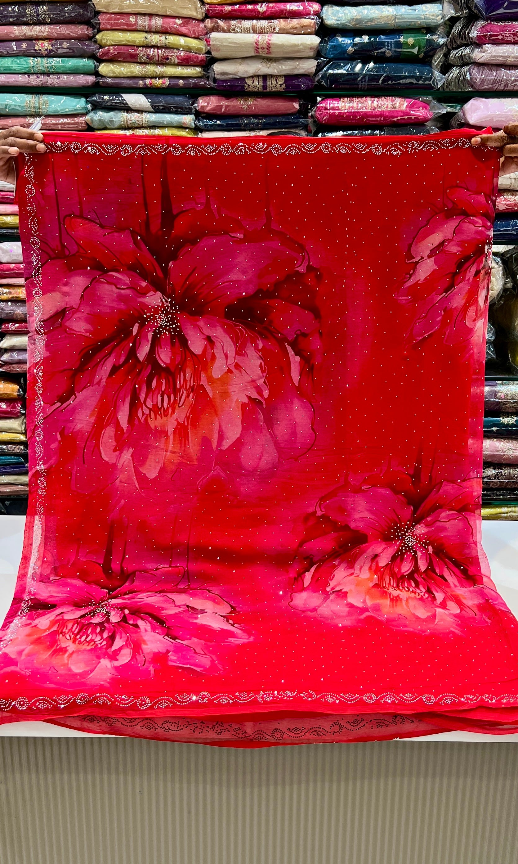 Crimson Blossom Saree
