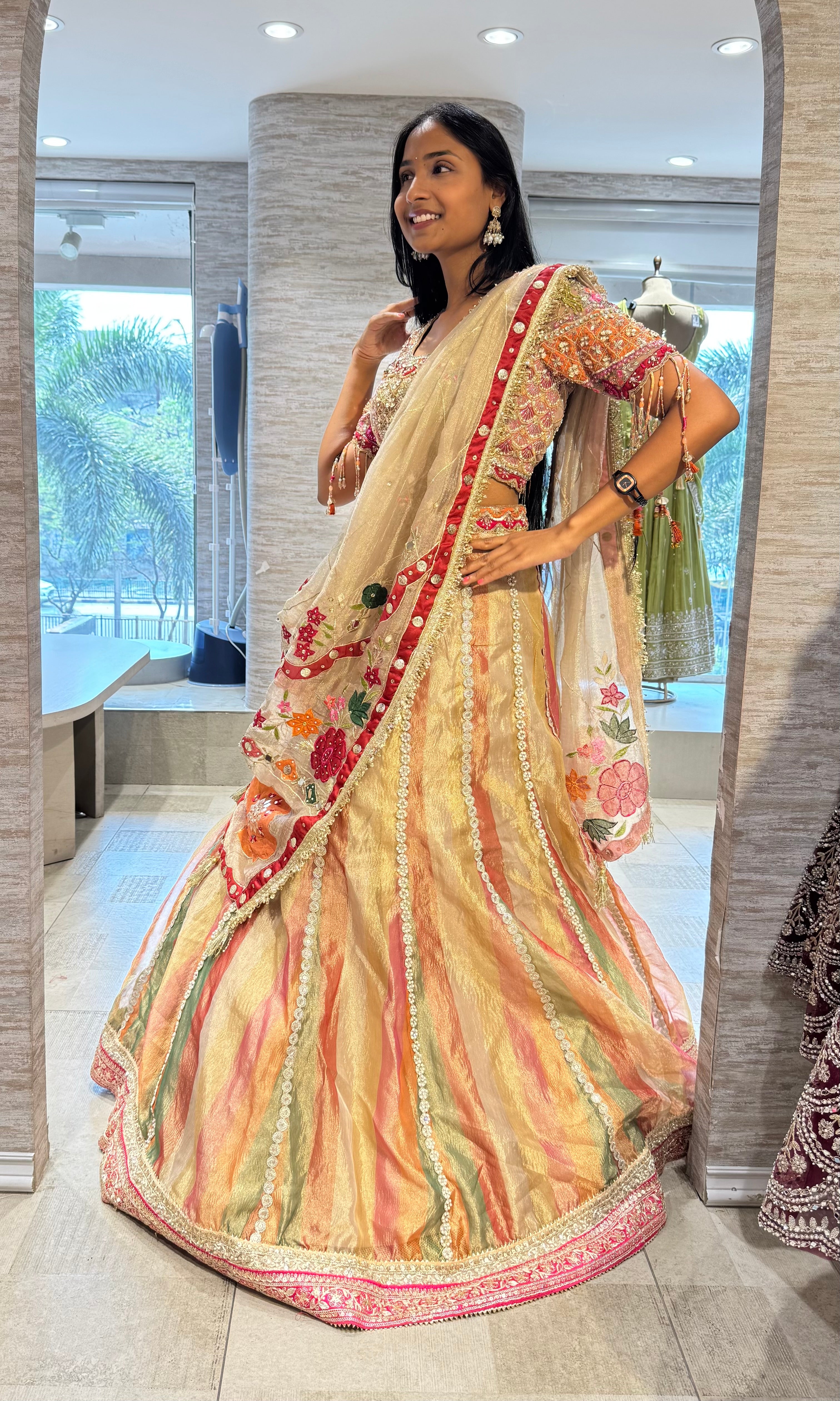 MULTI BRIDAL LEHENGA WITH EMBROIDERED BLOUSE