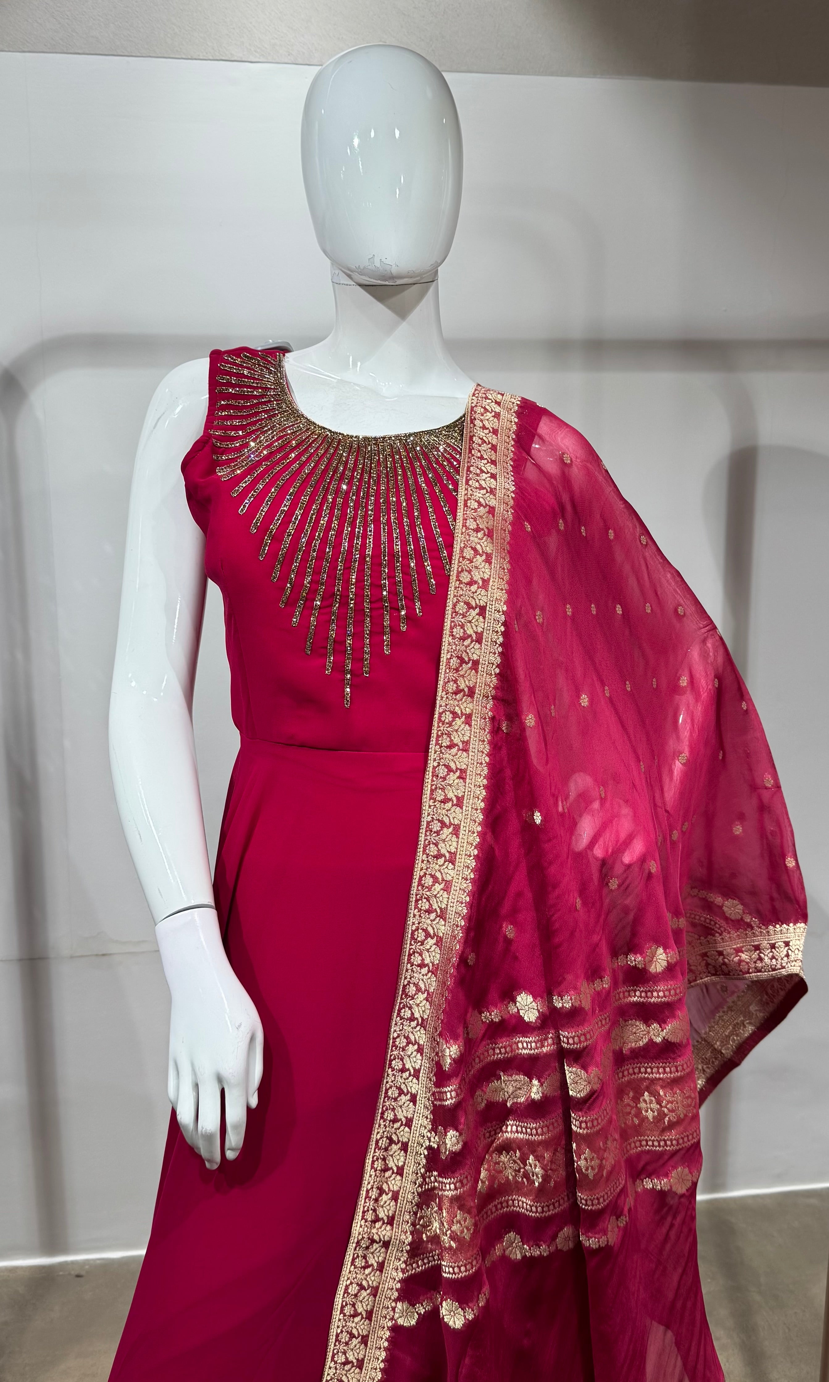 RANI Magenta Embroidered Anarkali Gown Set