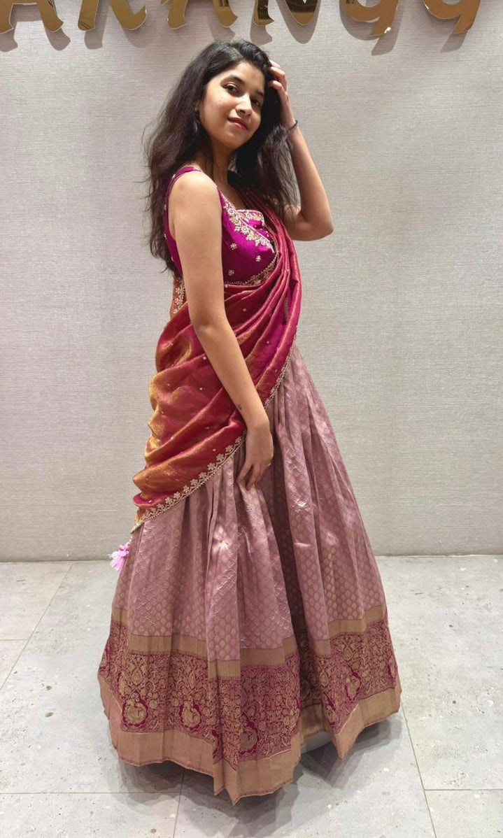 Lotus Pink Silk Pattu Lehenga