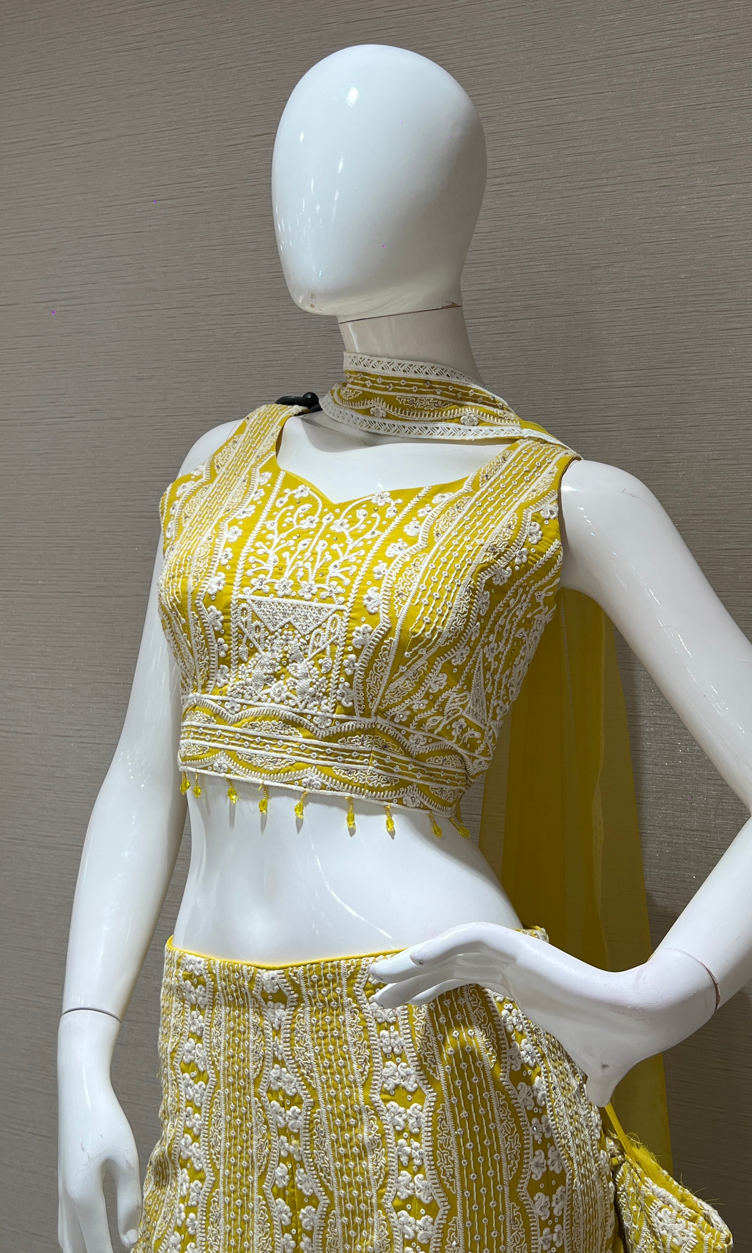 sunshine Yellow palazzo set with thread embroidery