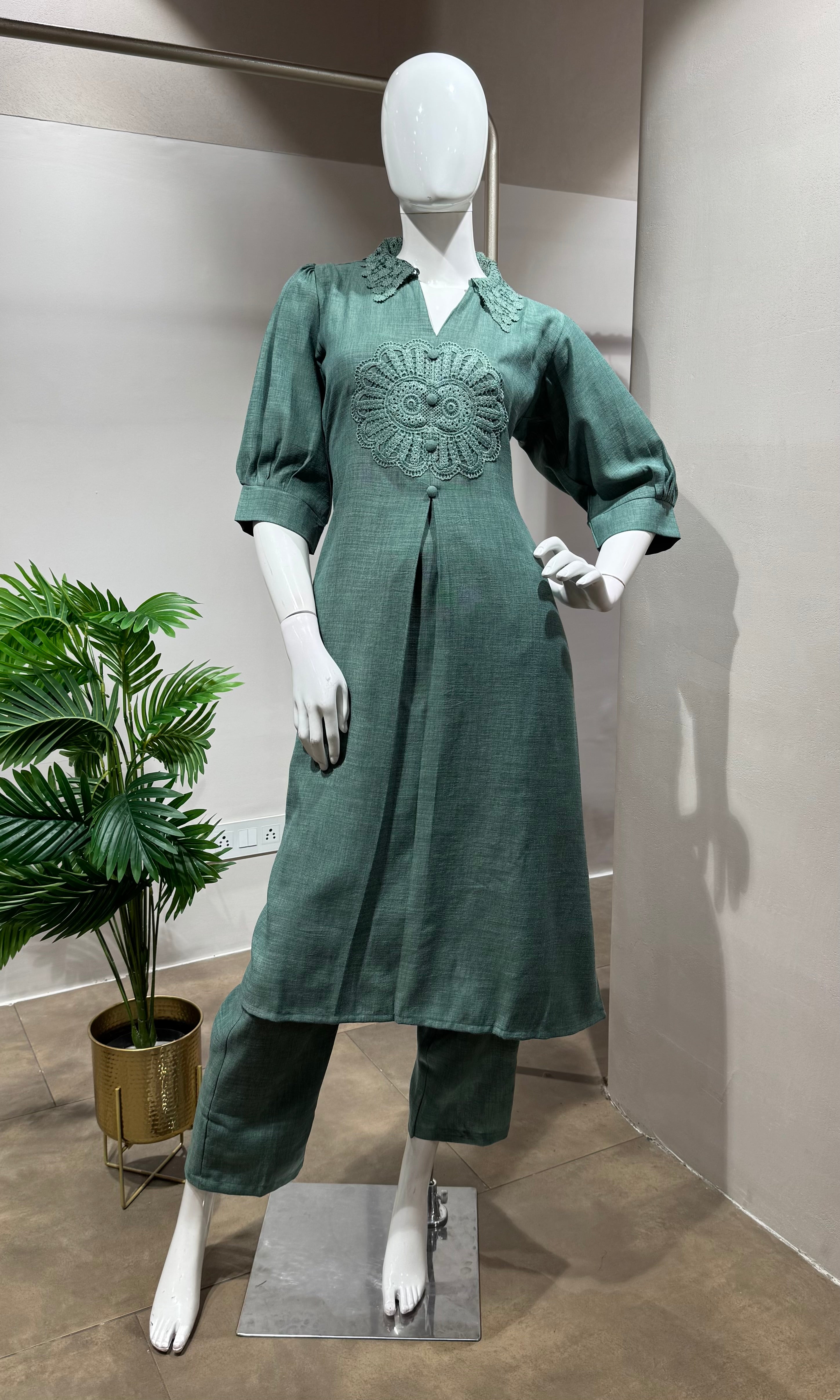 GREEN A-line kurti co-ord set