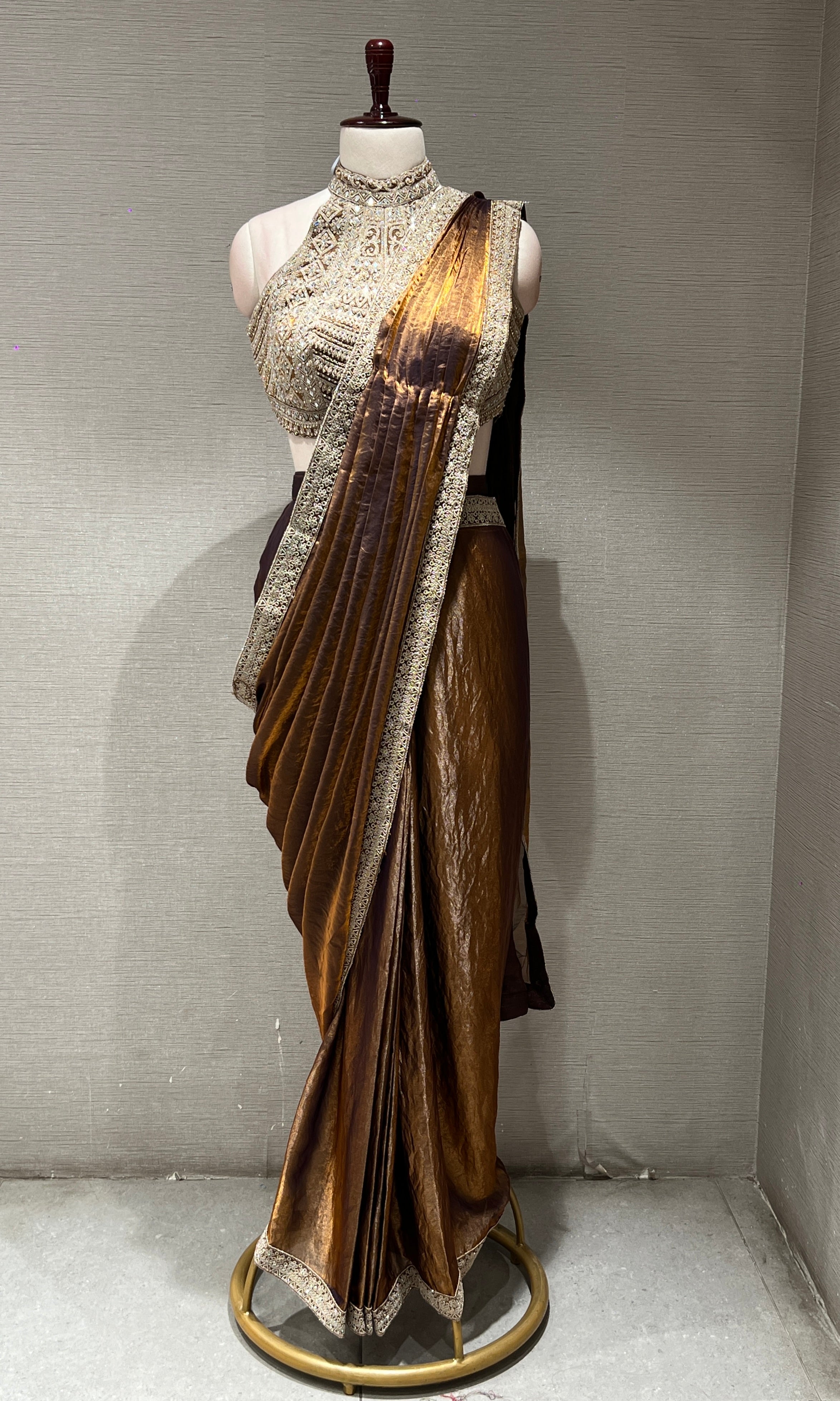 HONEY gold WITH CORSET BLOUSE DRAPE SAREE