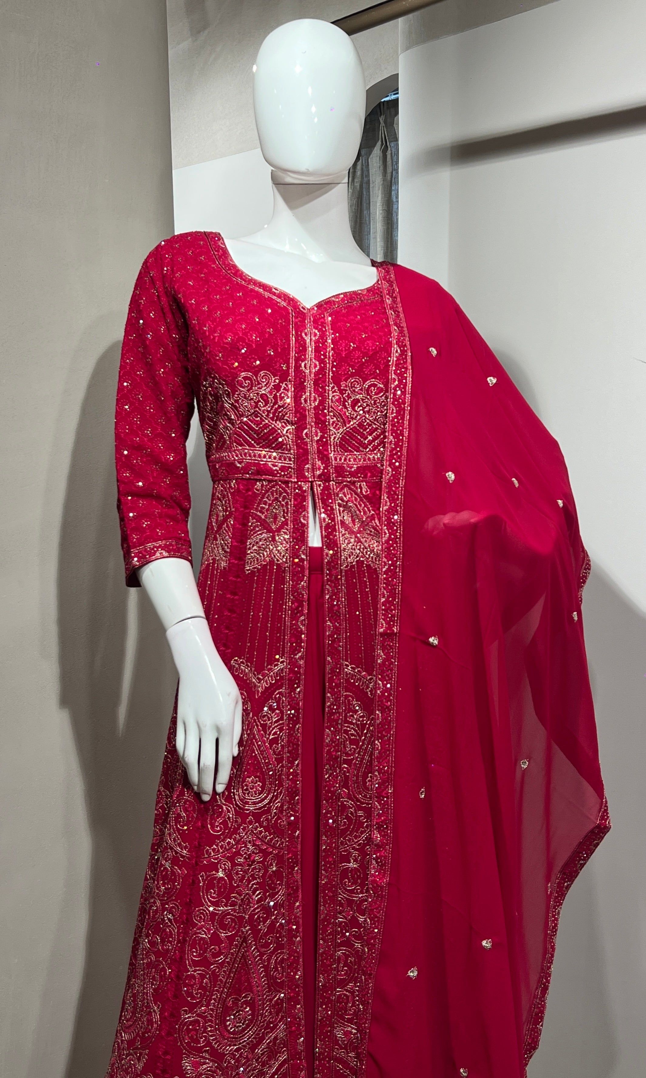 Pink FRONT SLIT ANARKALI WITH PALAZZO PANTS