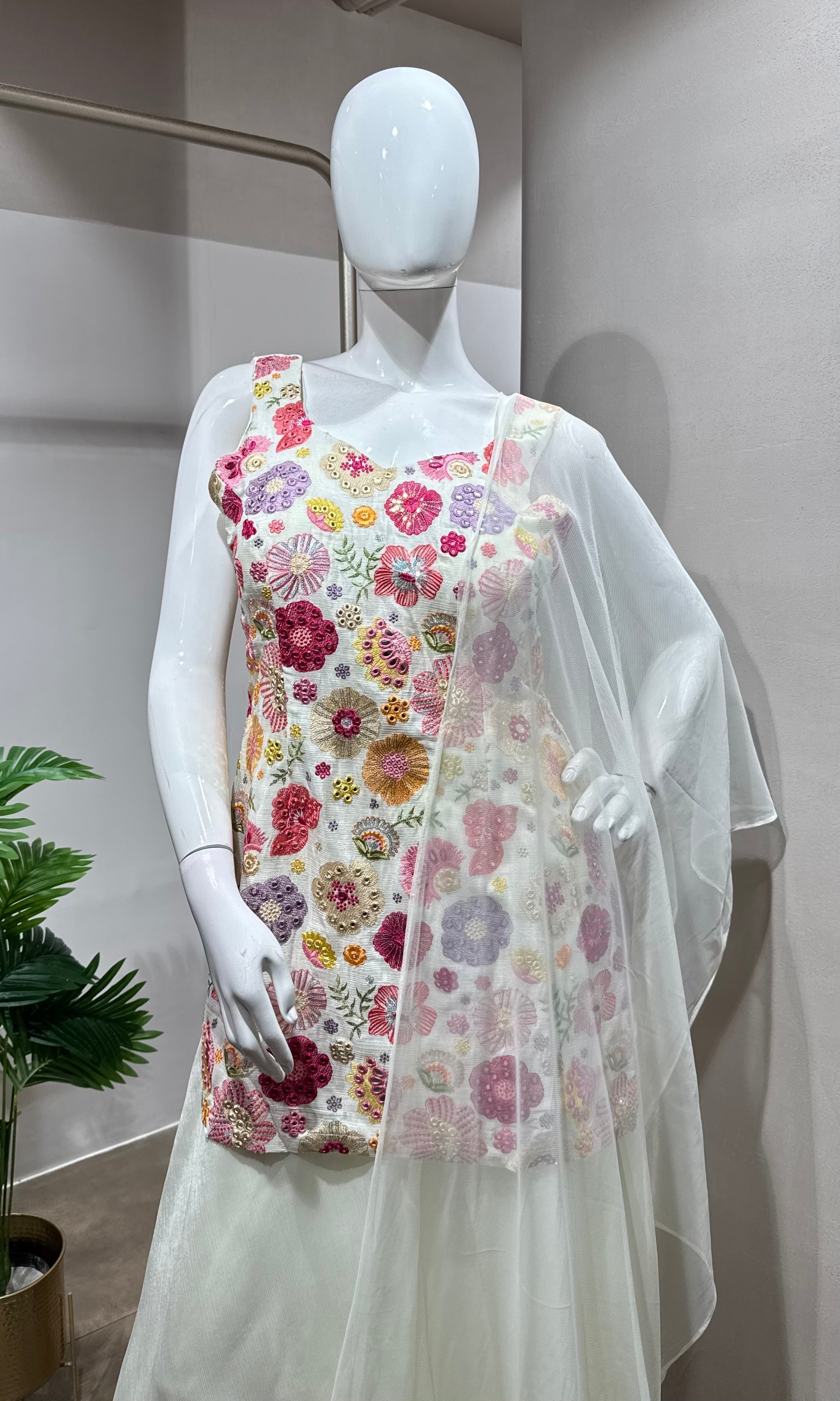 white multicolored floral sharara set