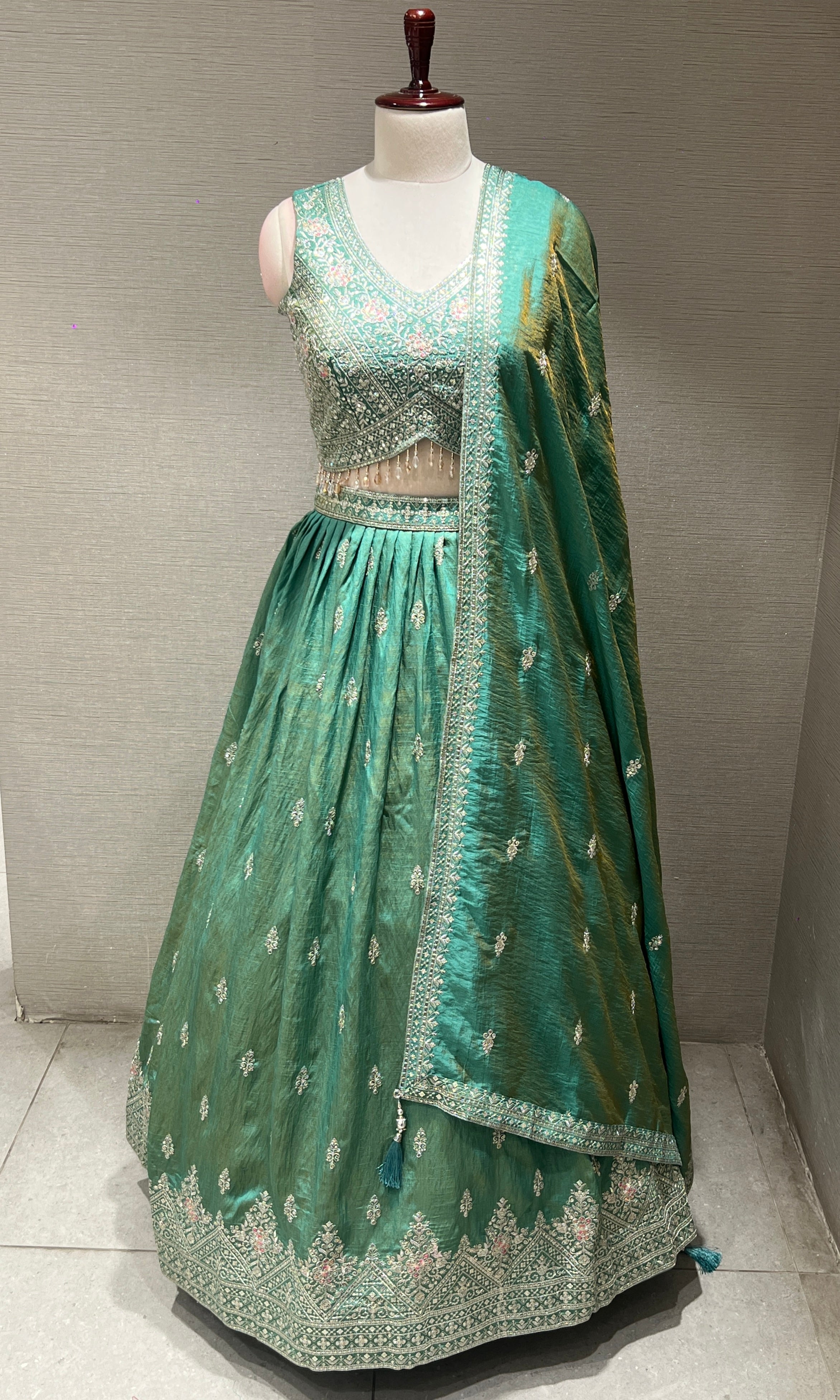 Sea Green Embroidered Sequinned Lehenga
