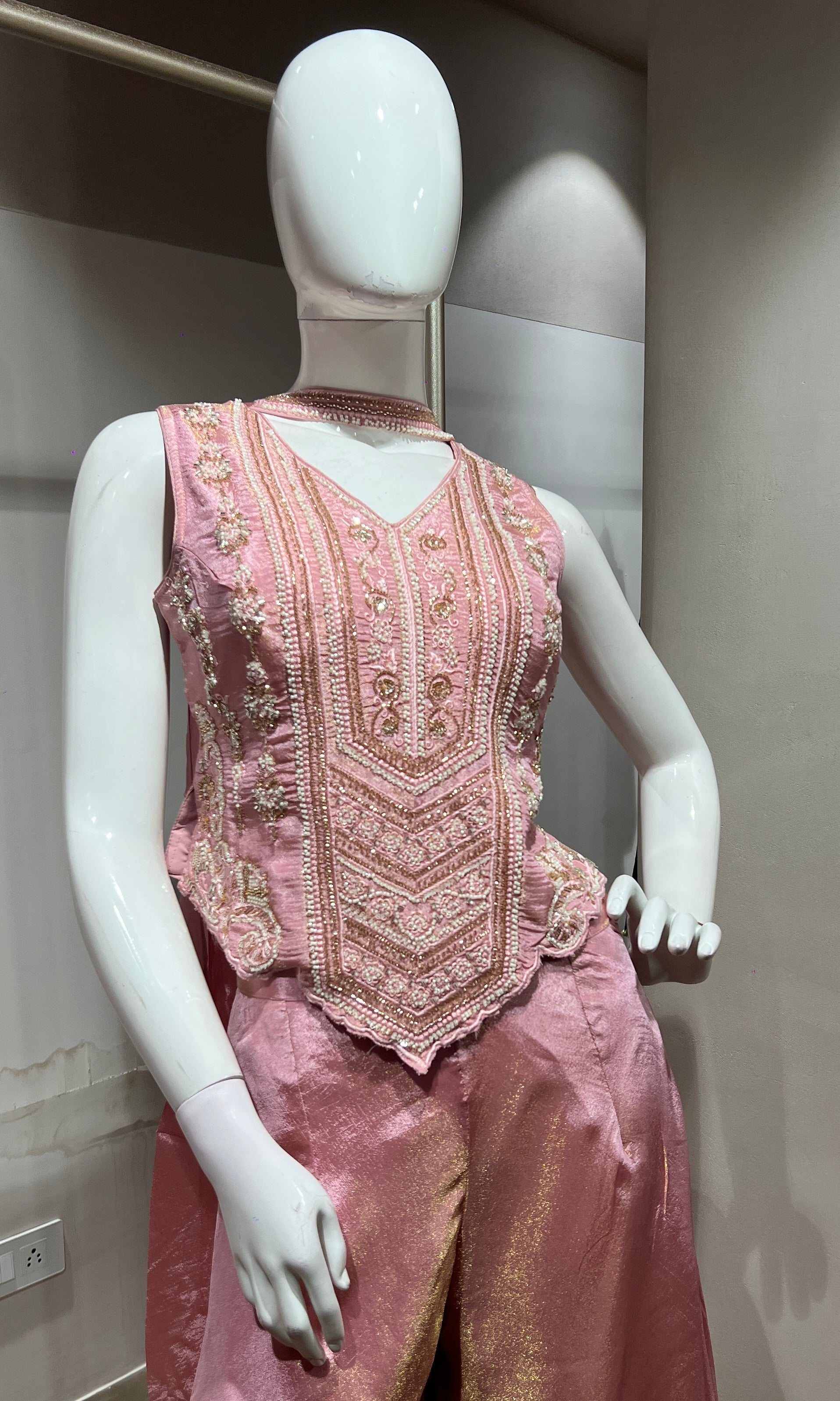 Baby pink Tissue Corset Flared Palazzo Set