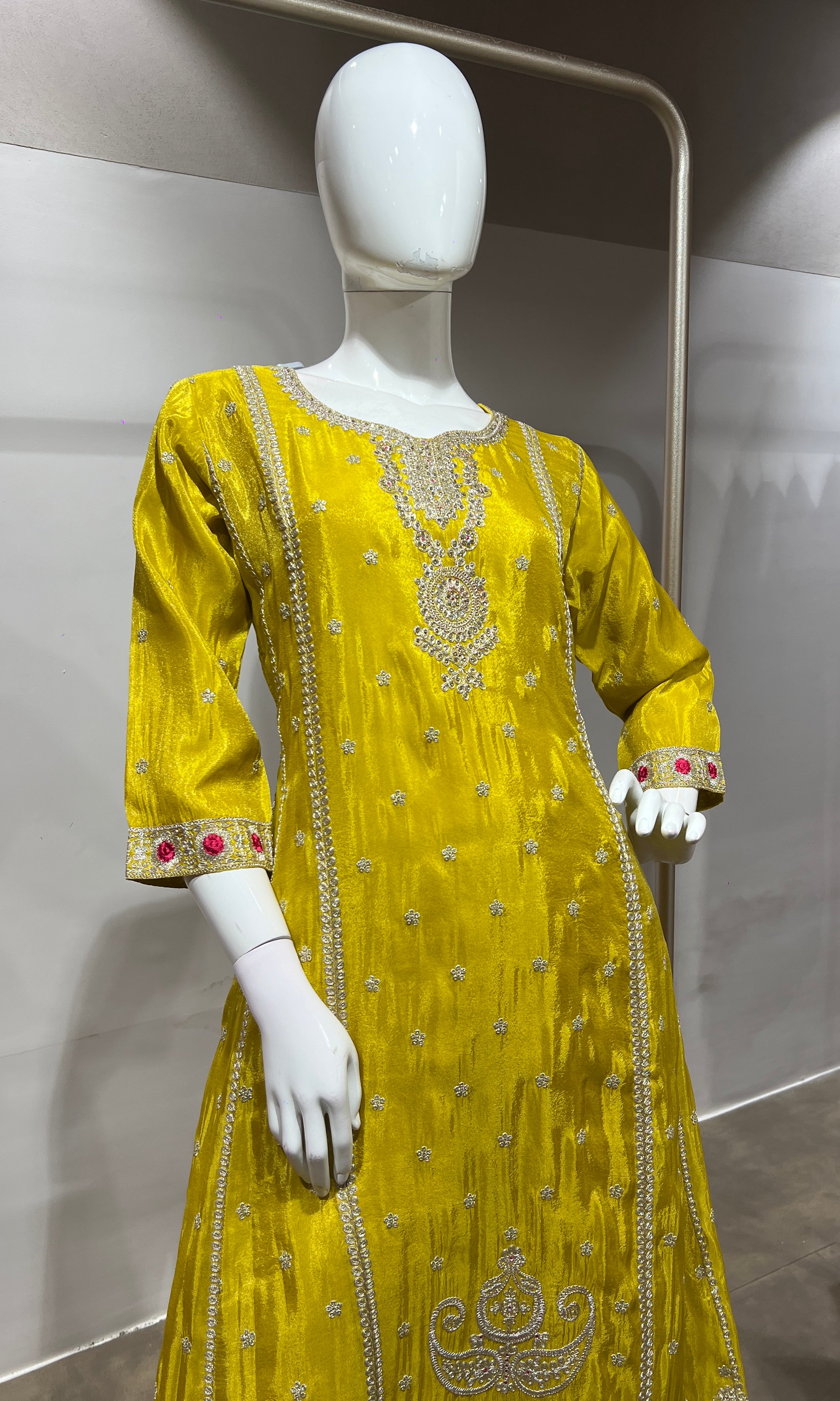 Yellow Silk Embroidered Kurta Suit with Dupatta