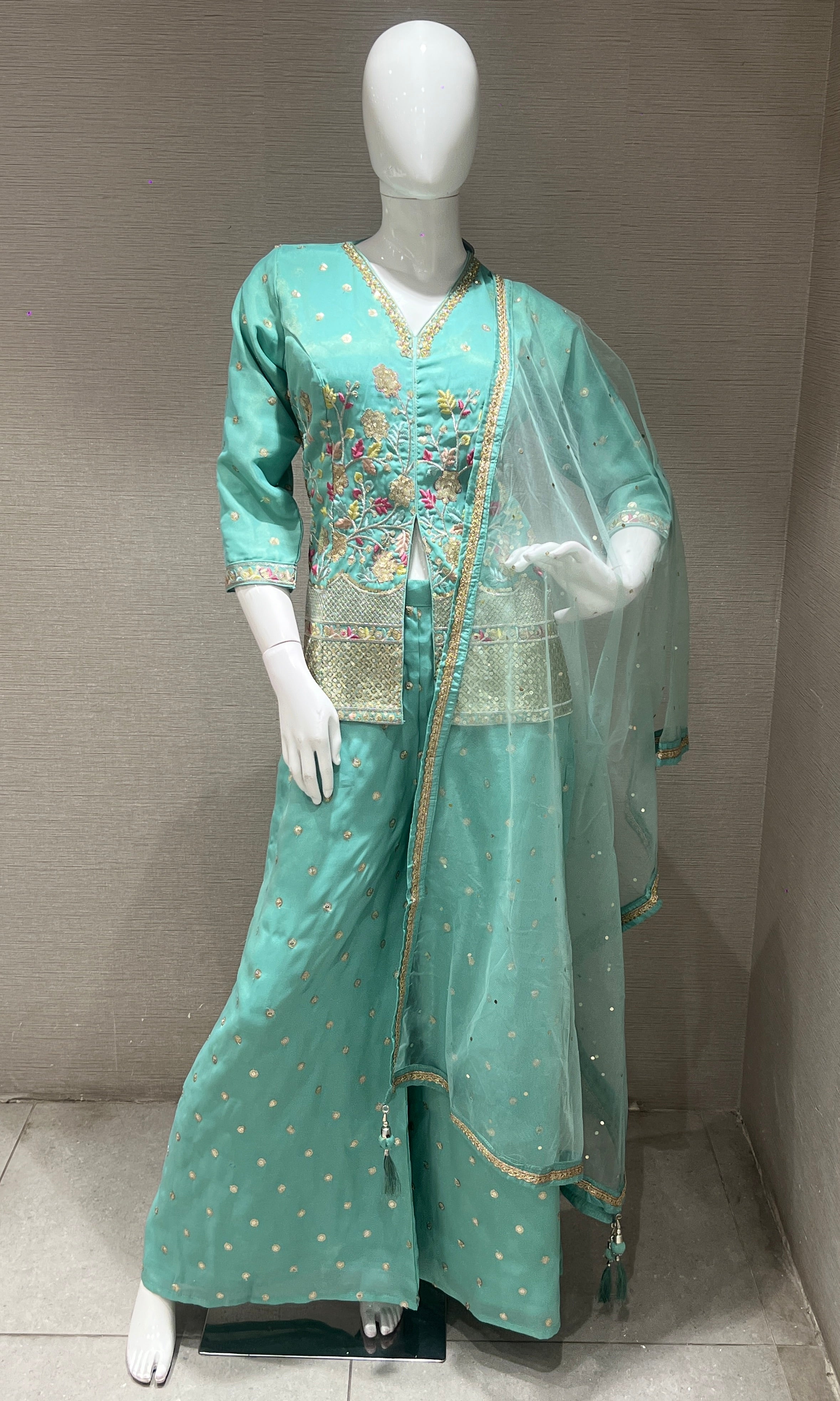 Light Blue Floral Embroidered Palazzo set