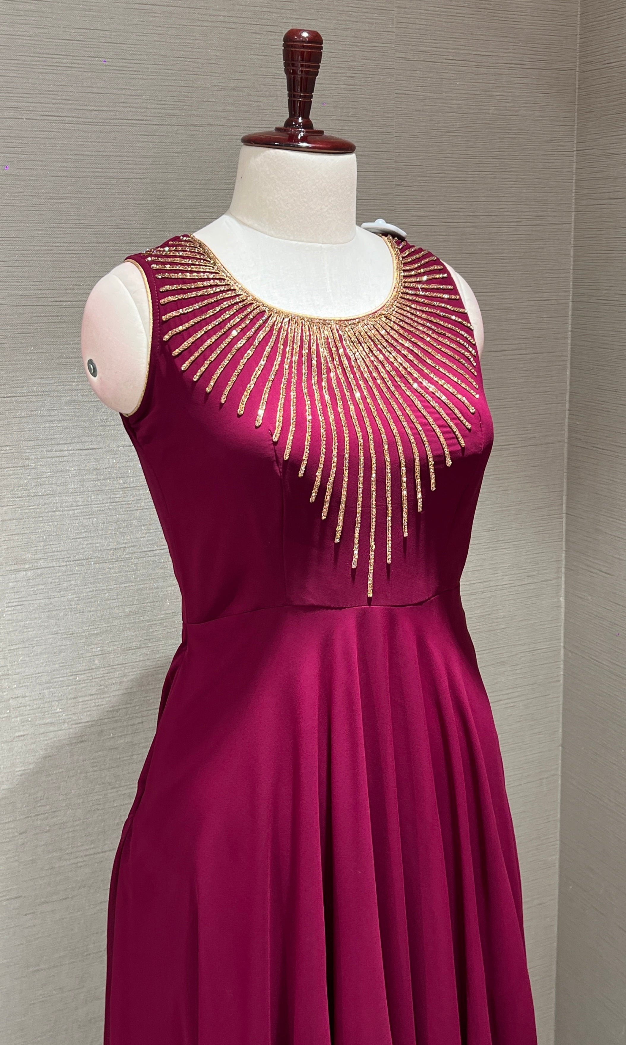 Wine Georgette long dress, maroon red