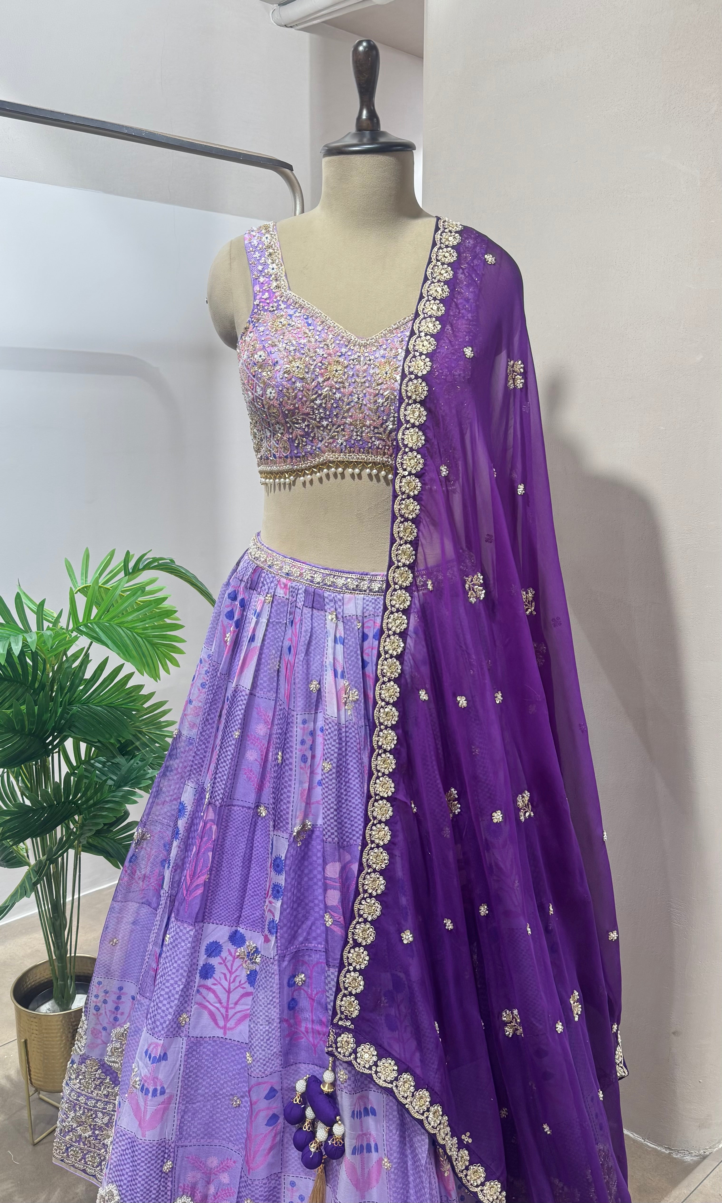 VIOLET EMBROIDERED LEHENGA WTH CORSET BLOUSE