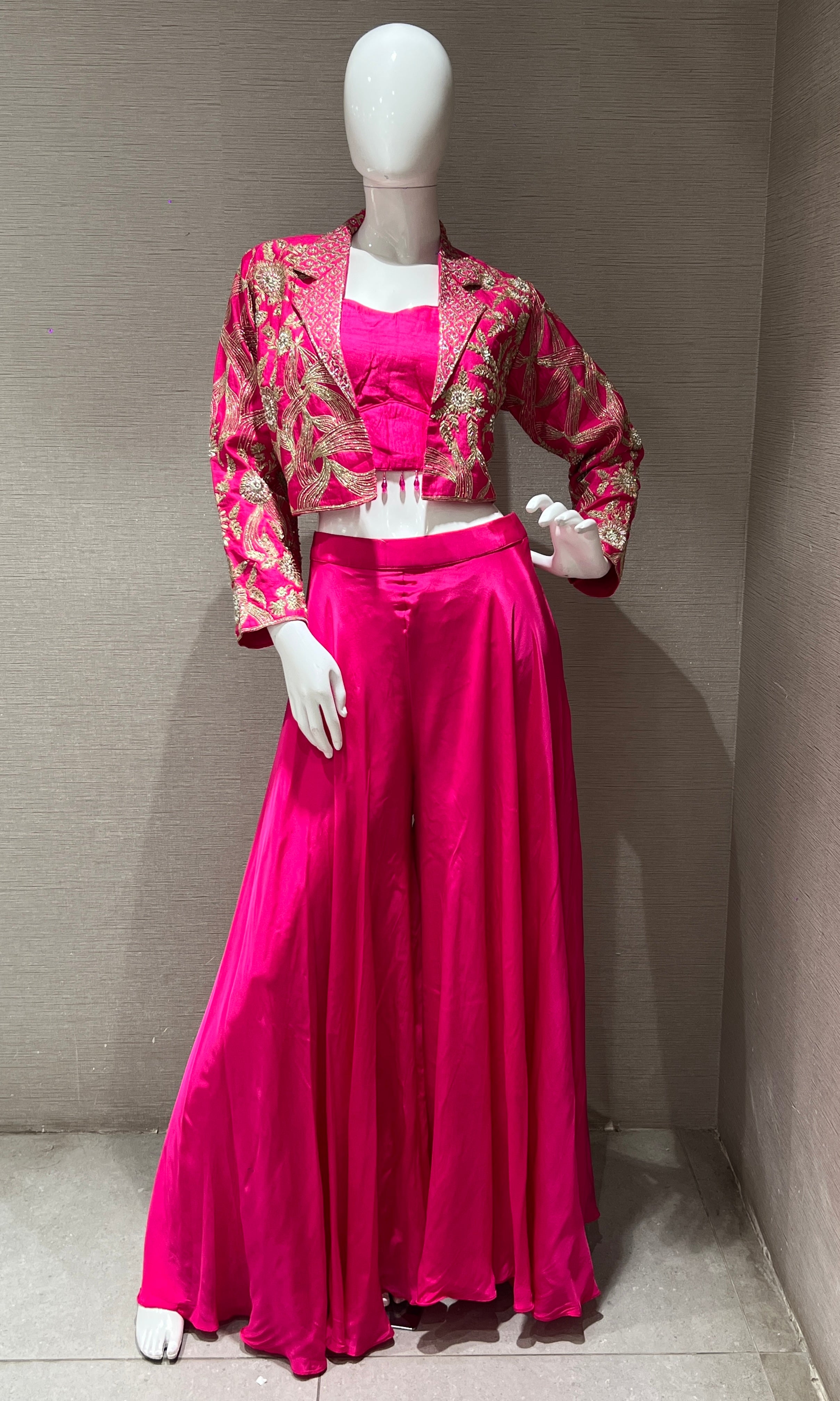 Pink Embellished Top and Jacket Palazzo Set