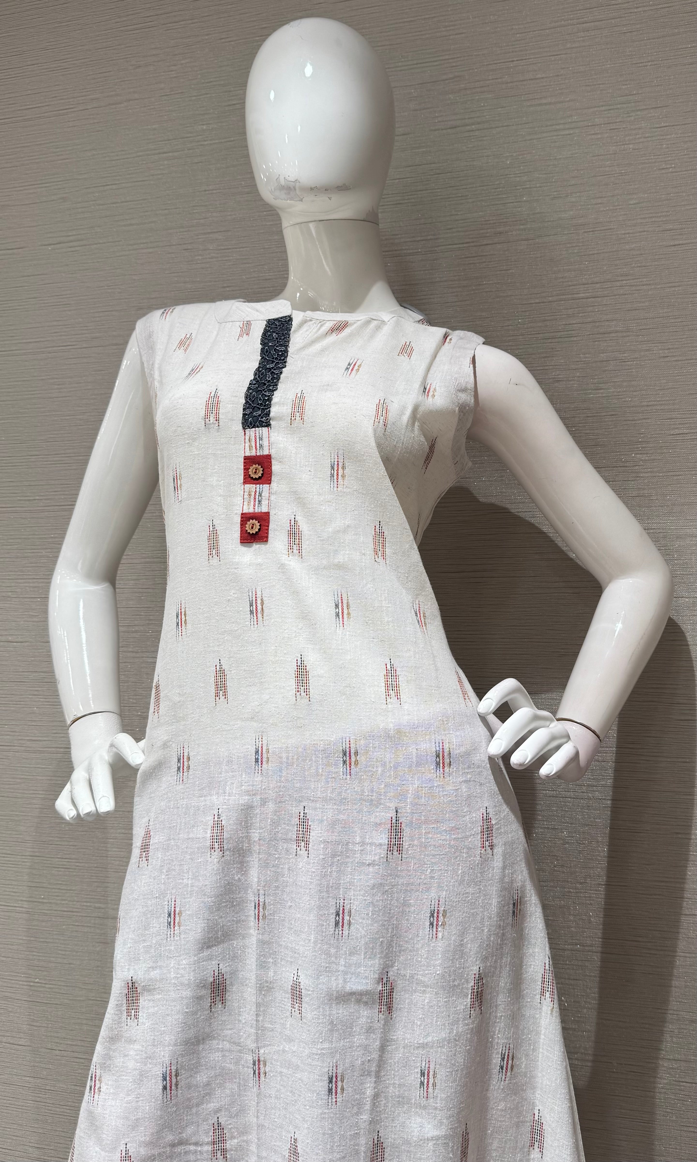 White Kurta with Red Motif Prints top bottom