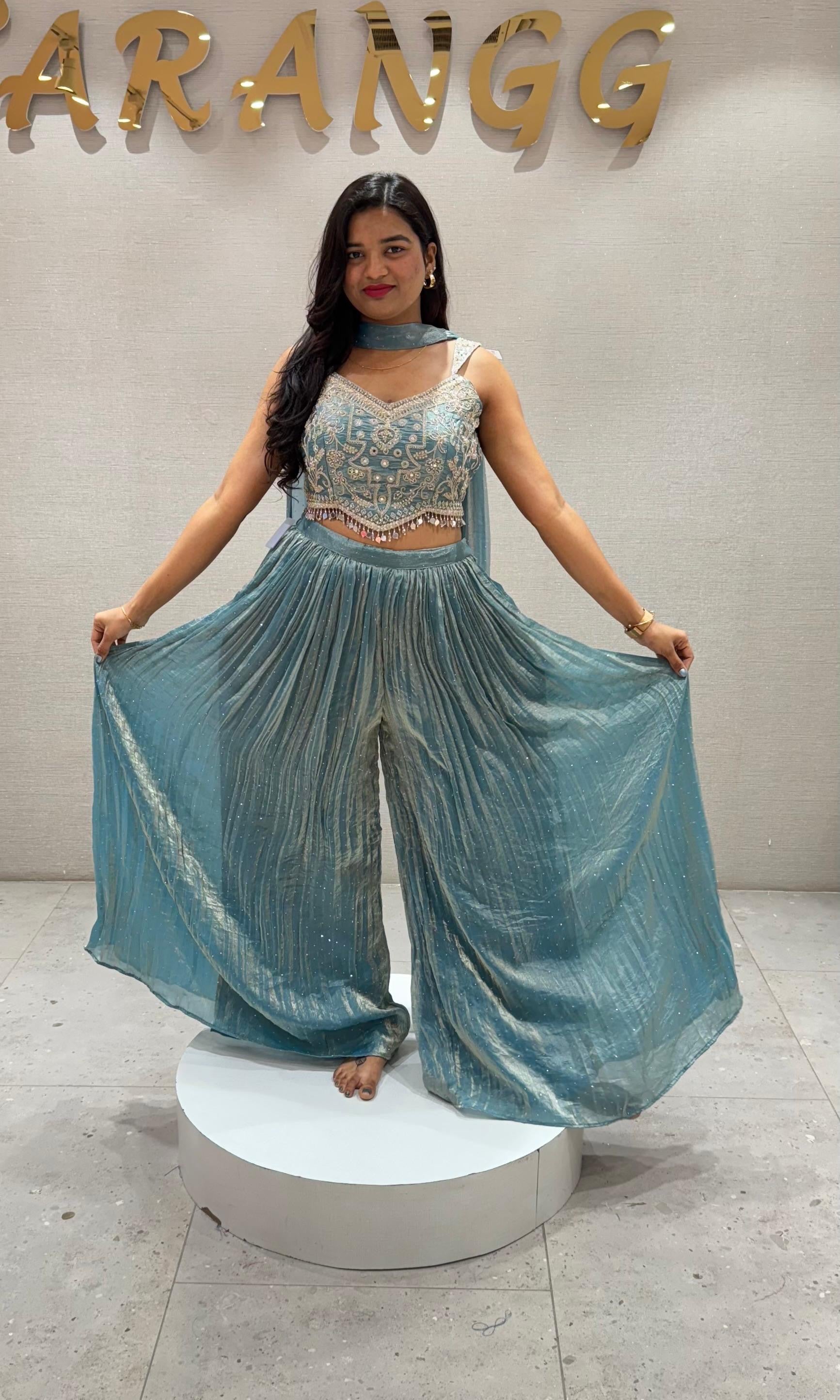 Sea blue EMBROIDERED palazzo SET