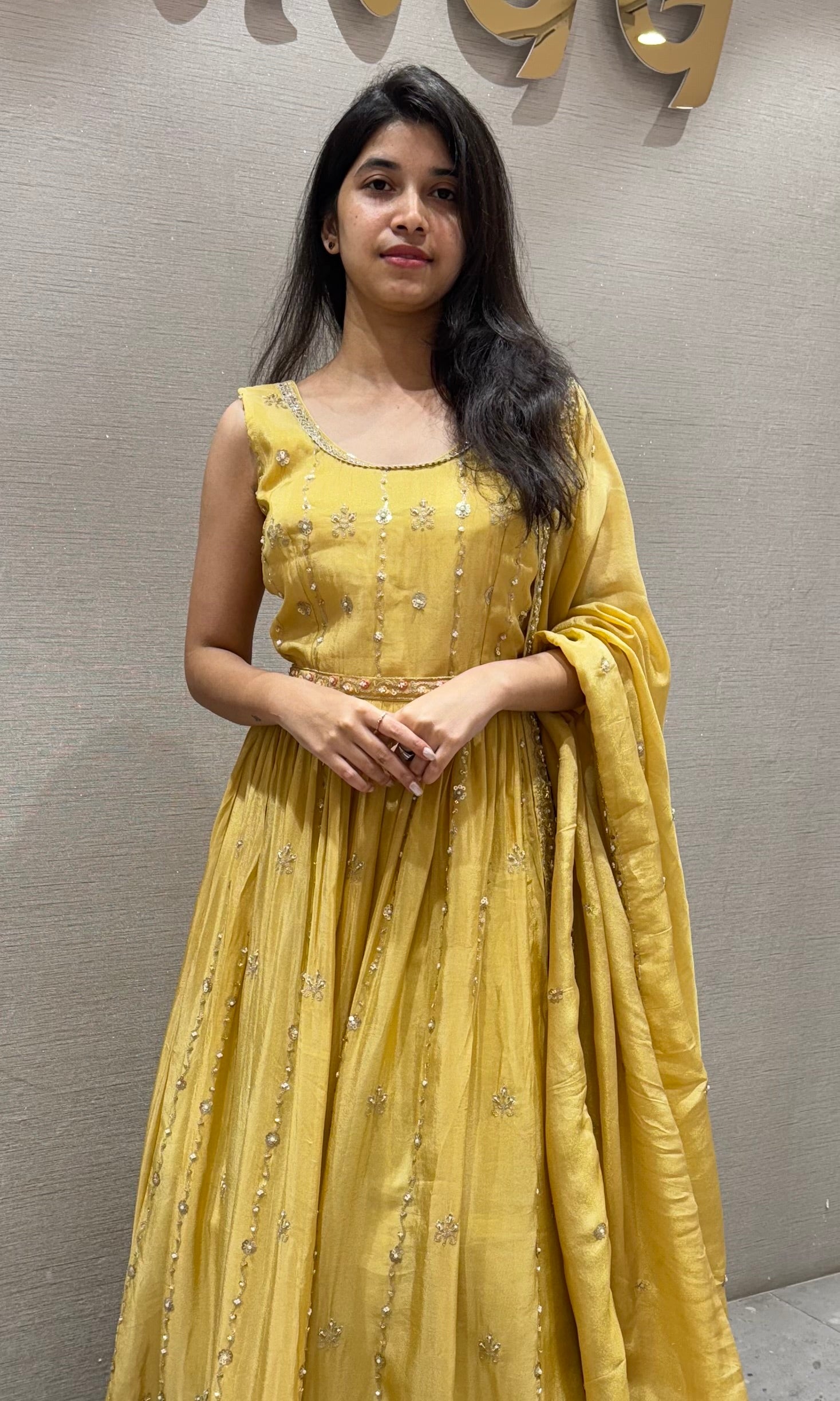 Light yellow golden embroidery anarkali