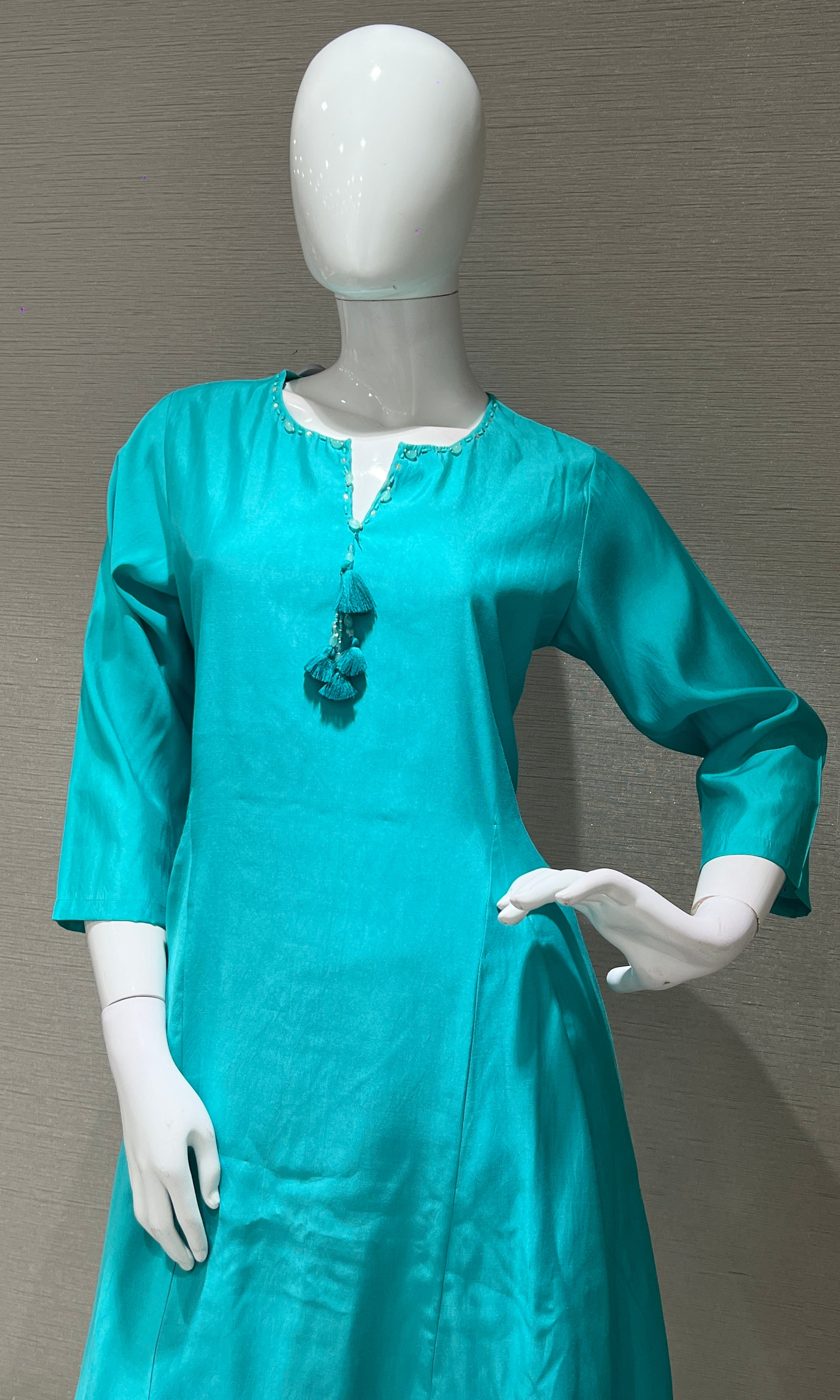 sea blue kurta set with floral printed dupatta