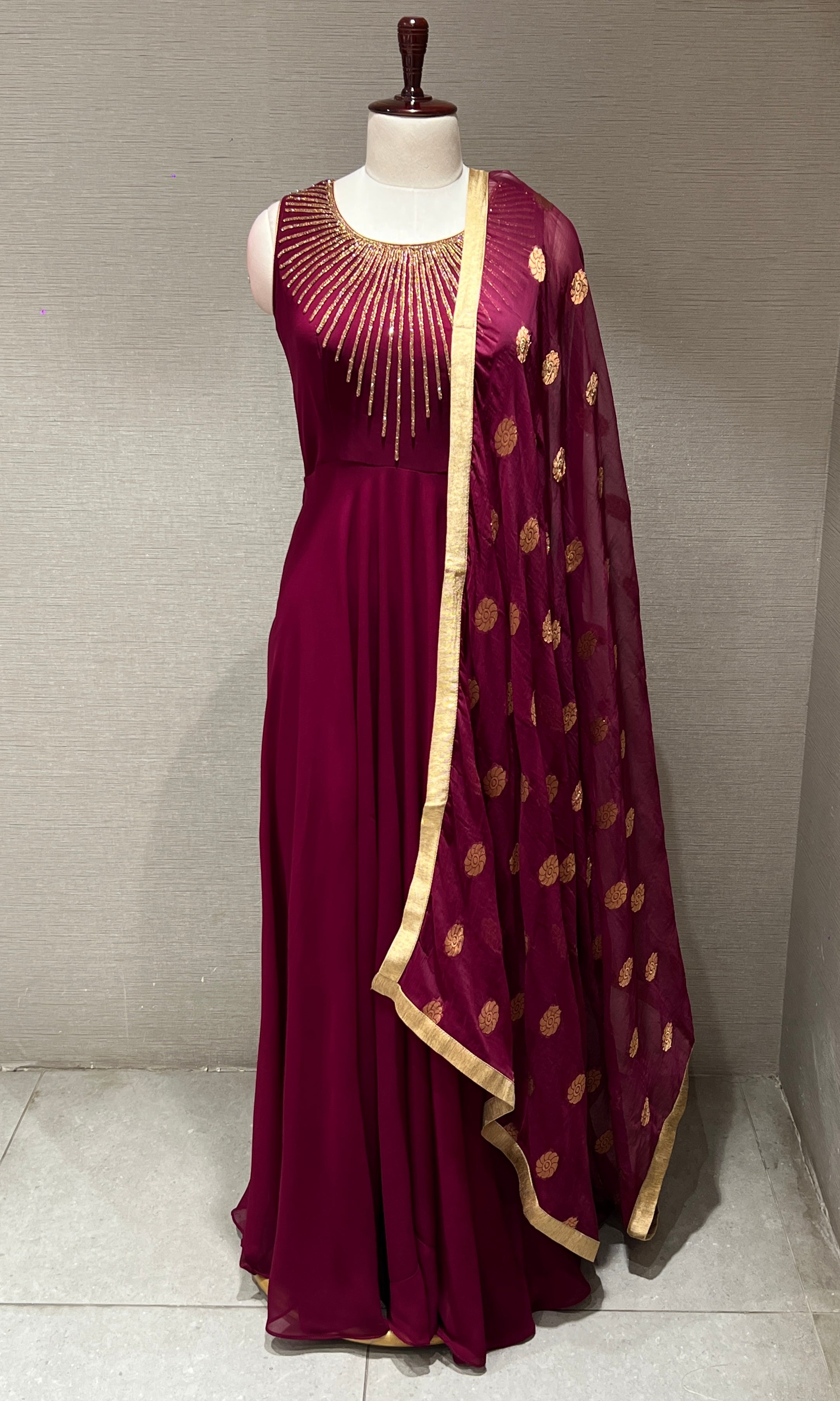 Wine Georgette long dress, maroon red