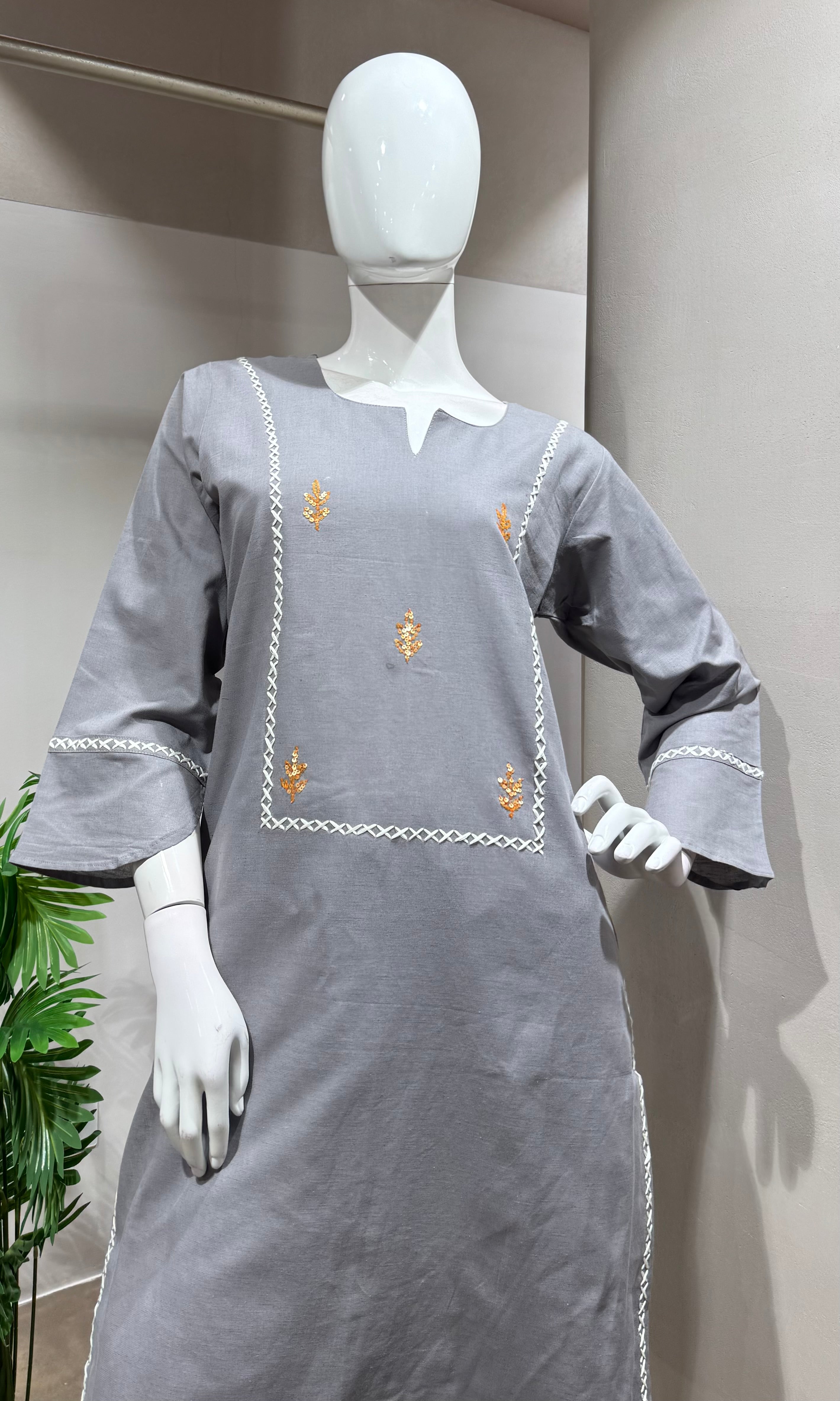 Grey Embroidered Kurta with BOTTOM