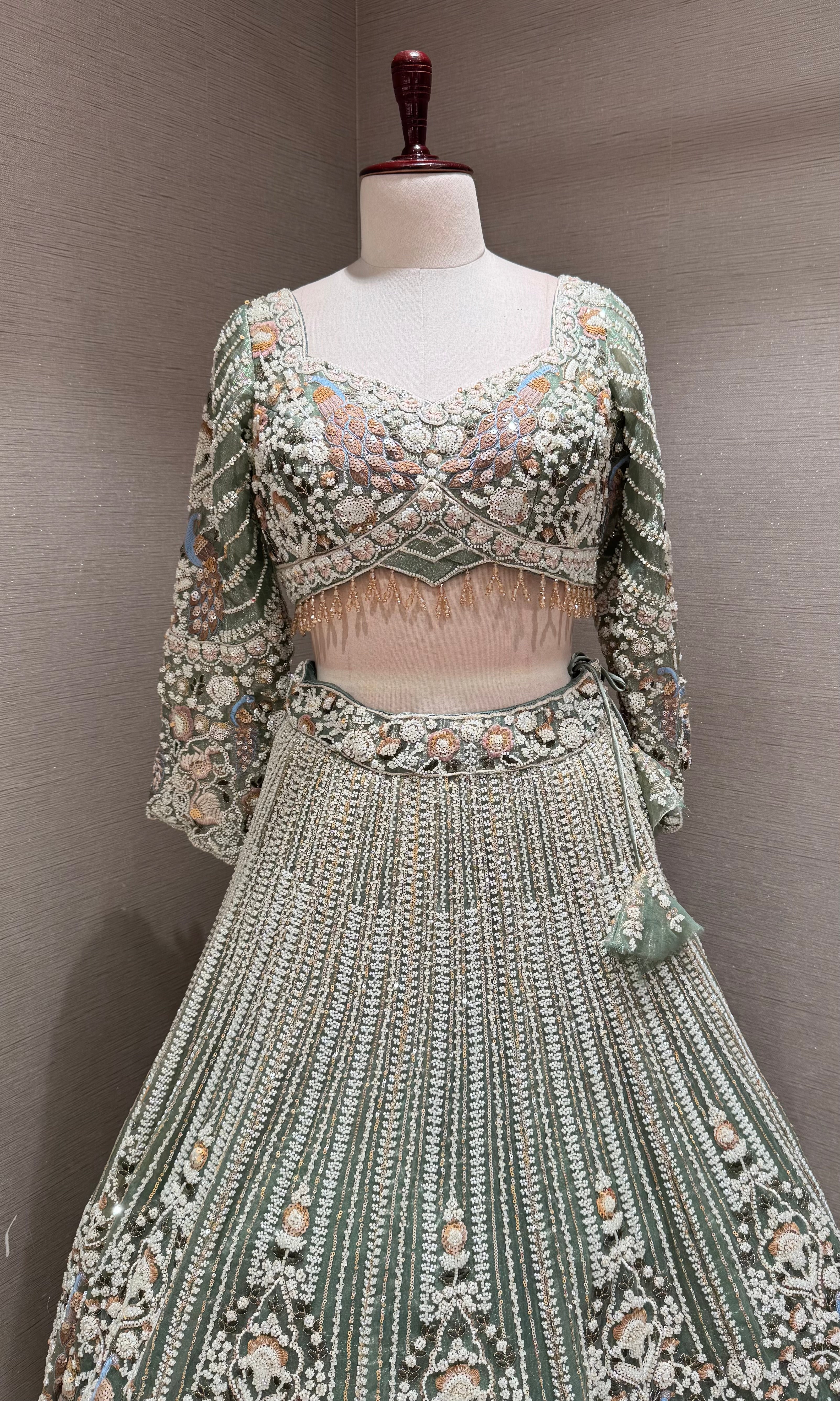 Pista Green Embroidered Bridal Lehenga set
