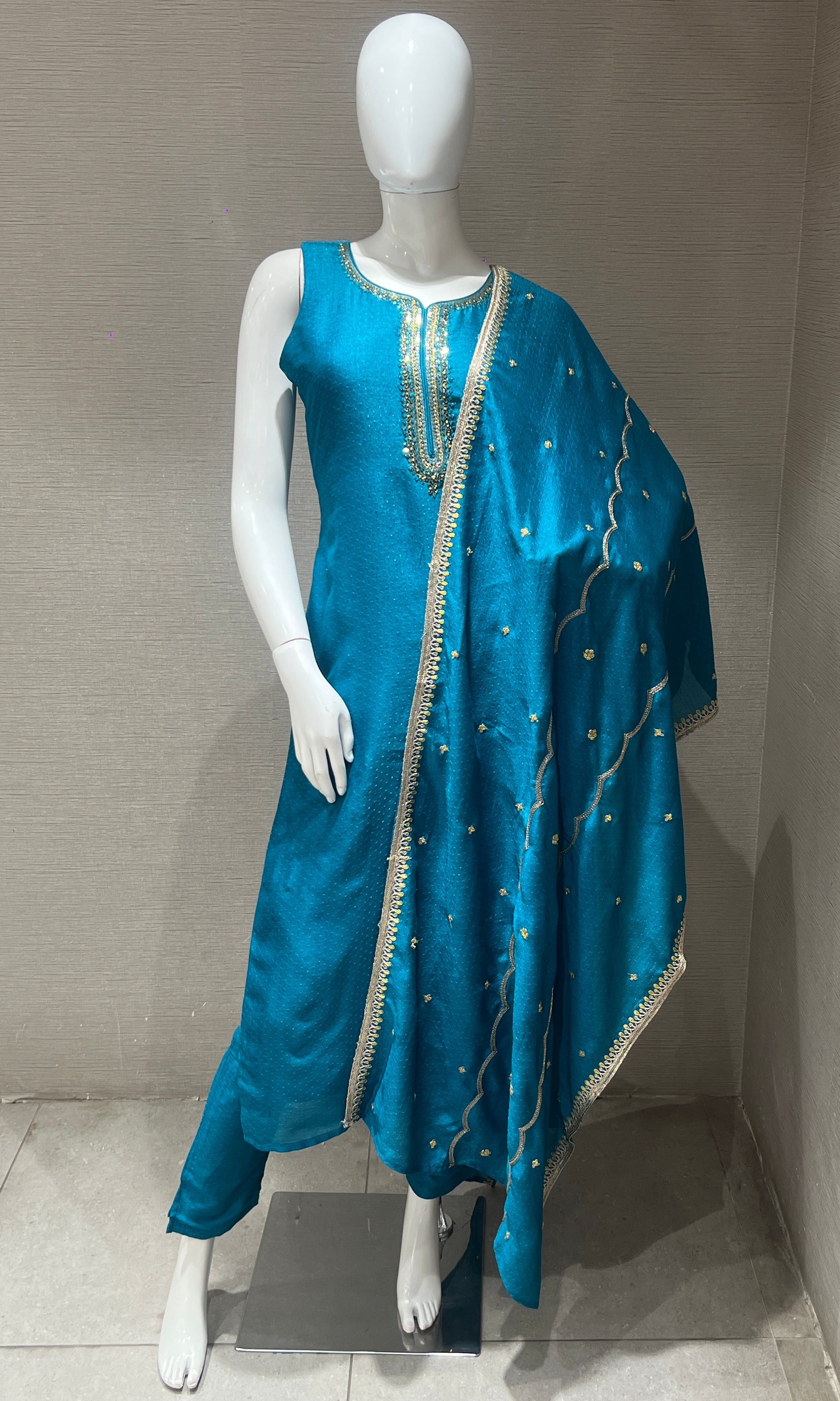 Blue Embroidered Kurta Set with Dupatta