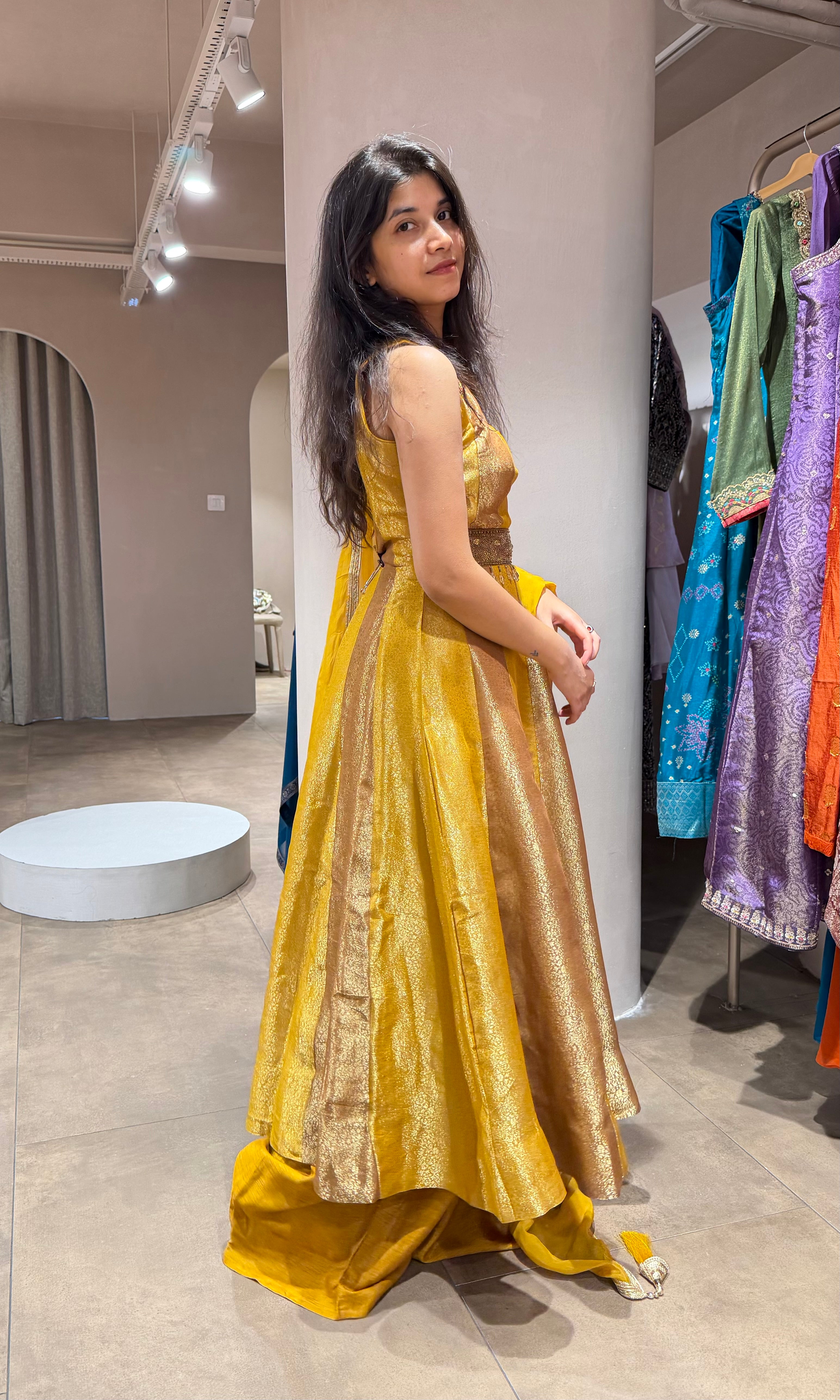 Mustard yellow EMBELLISHED ANARKALI SET