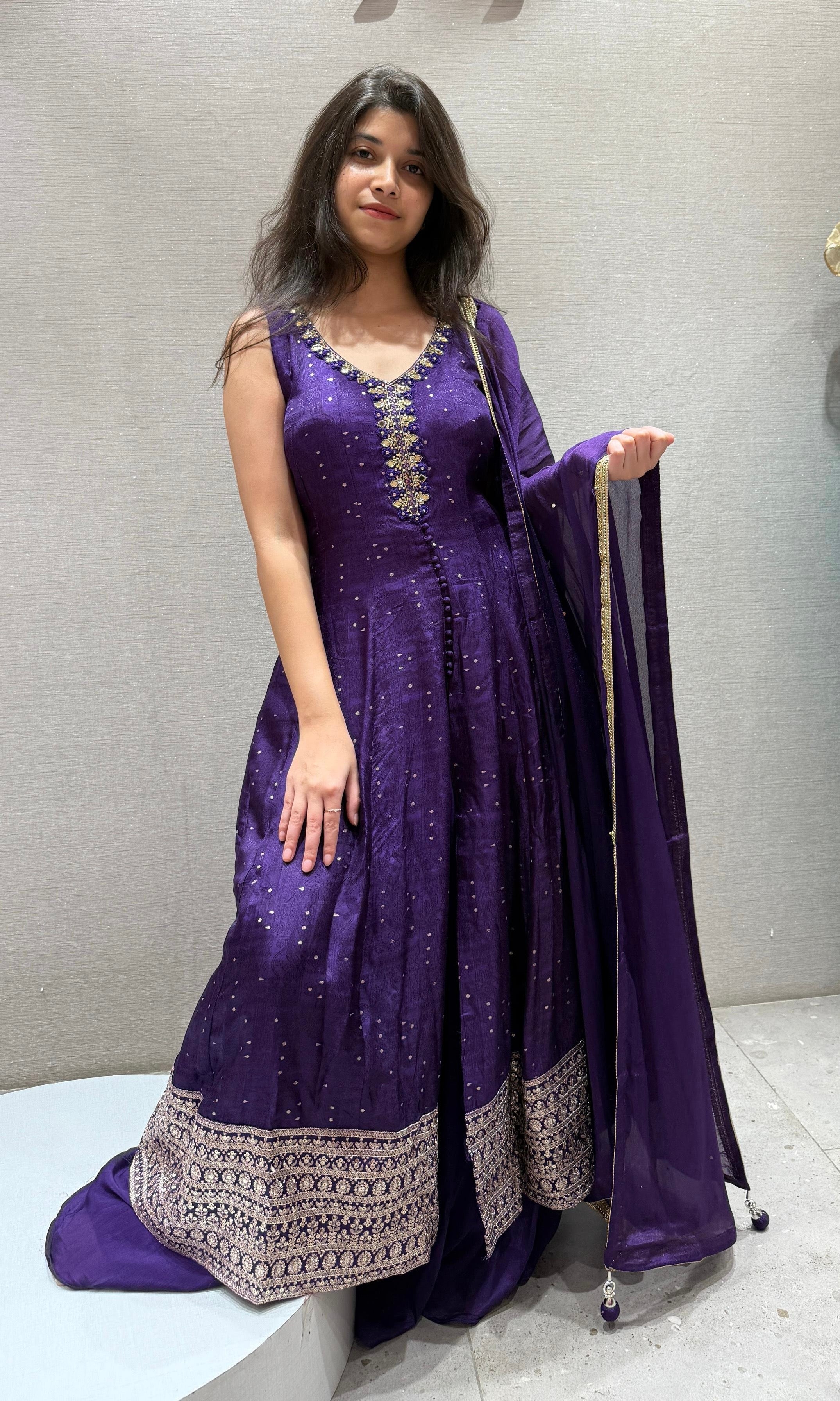 Purple Front Slit Anarkali kurta Set