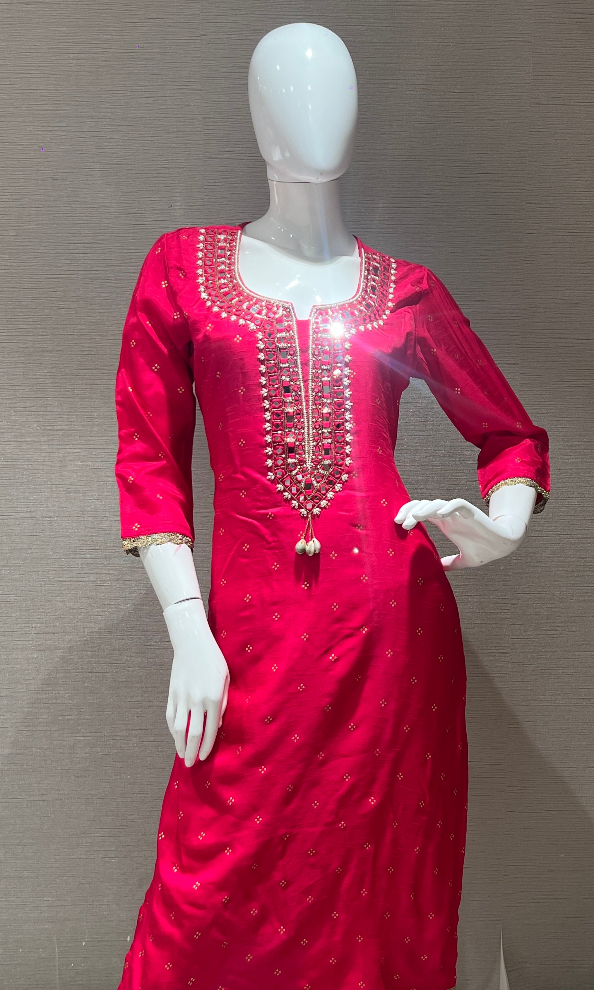 Pink Embroidered Kurta with Brocade Dupatta