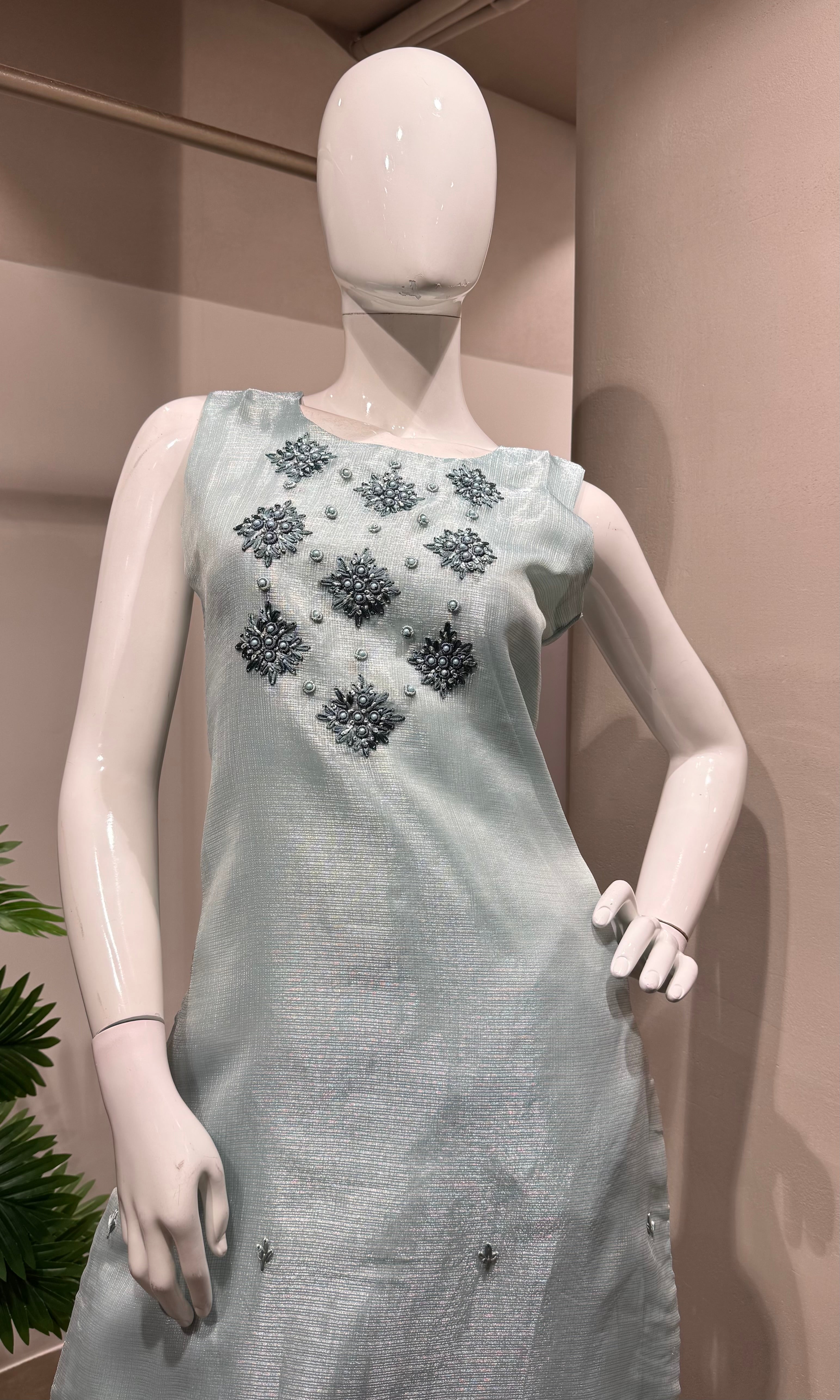 Sea Blue Kota Doria Embroidered Kurta Set