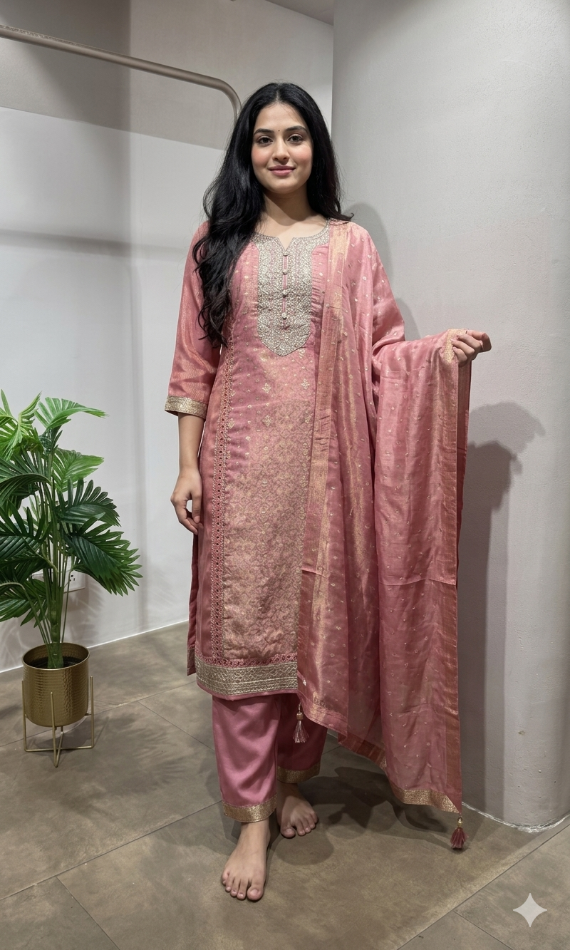 onion Pink Embroidered kurta set
