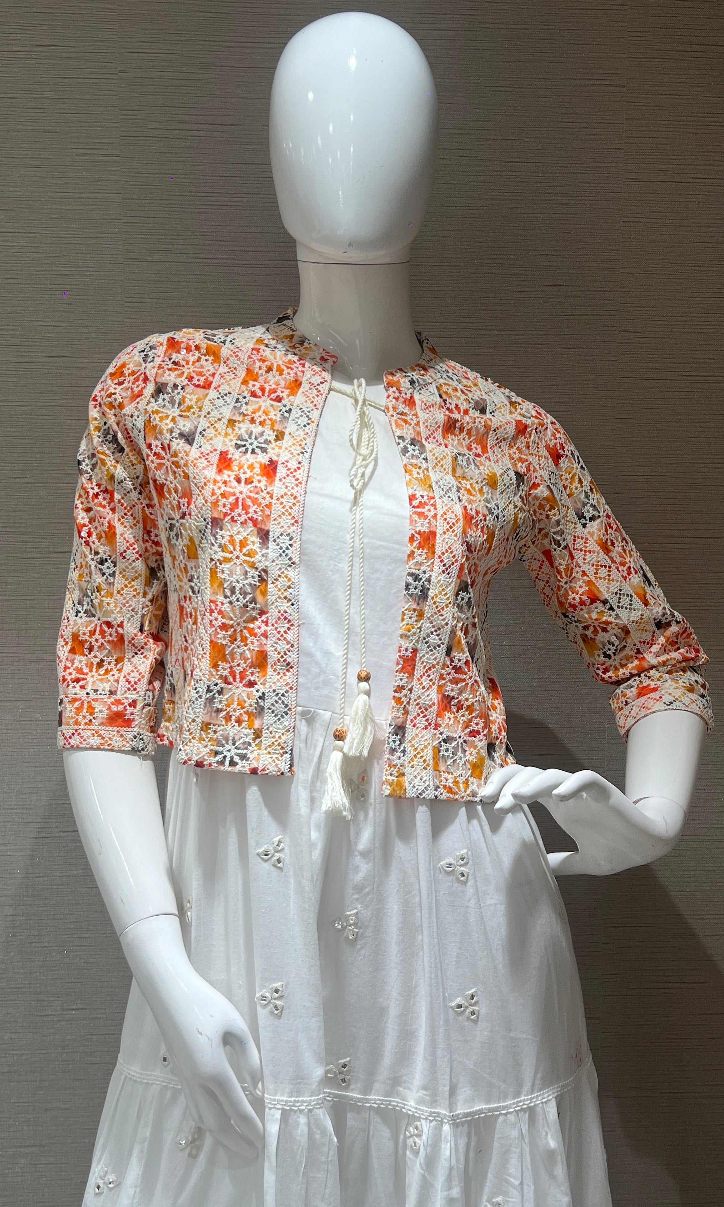 Orange Anarkali gown with jacket