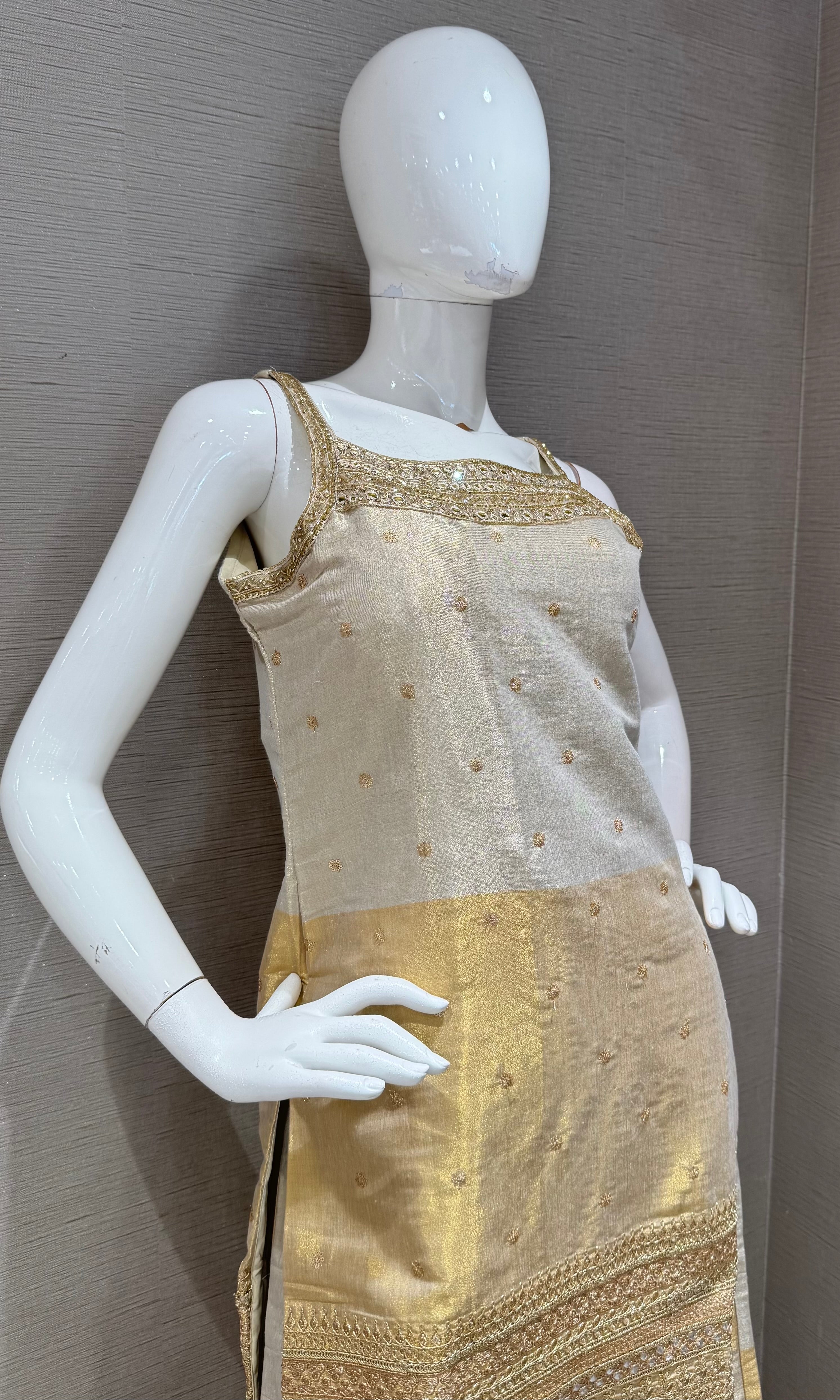 Golden Cream Embroidered Sharara Set
