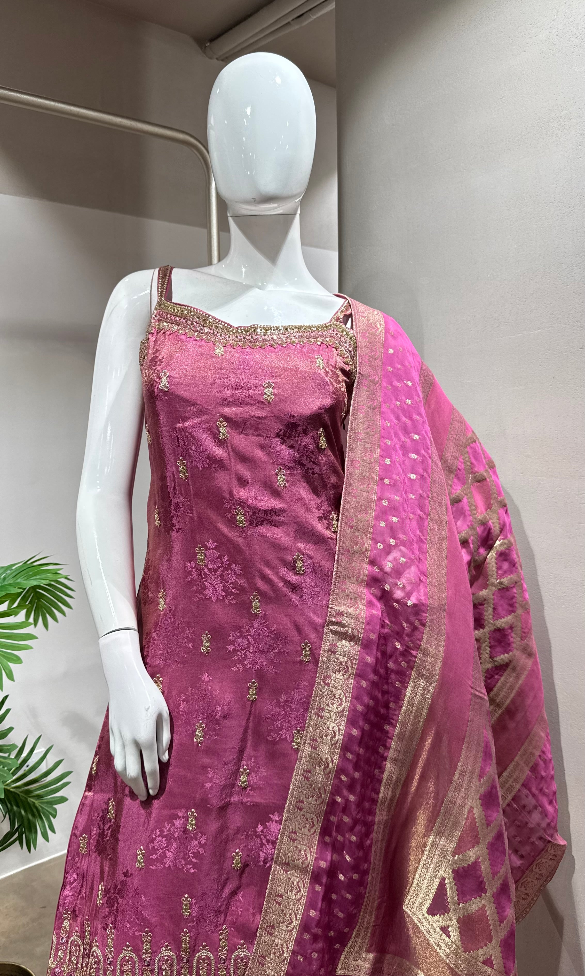 Royal Pink Banarasi KURTA Set
