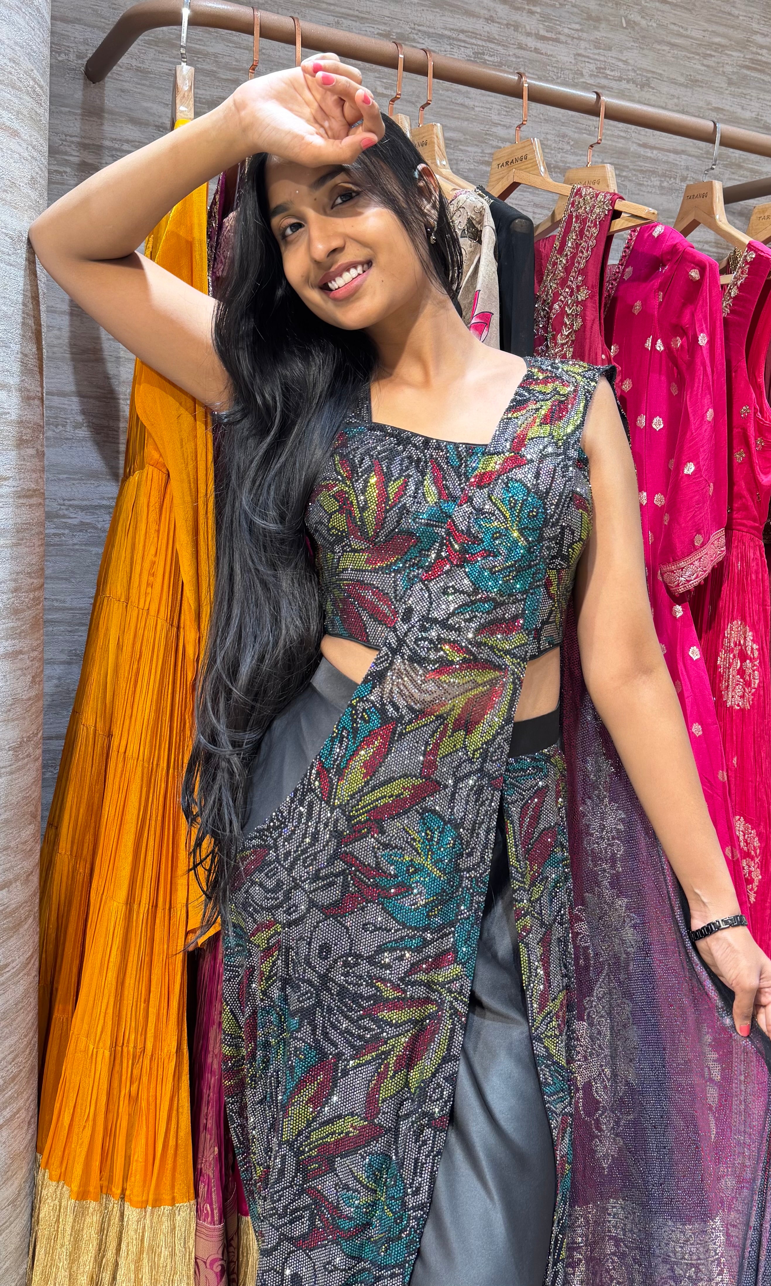 BLACK DRAPE SAREE WITH CORSET BLOUSE