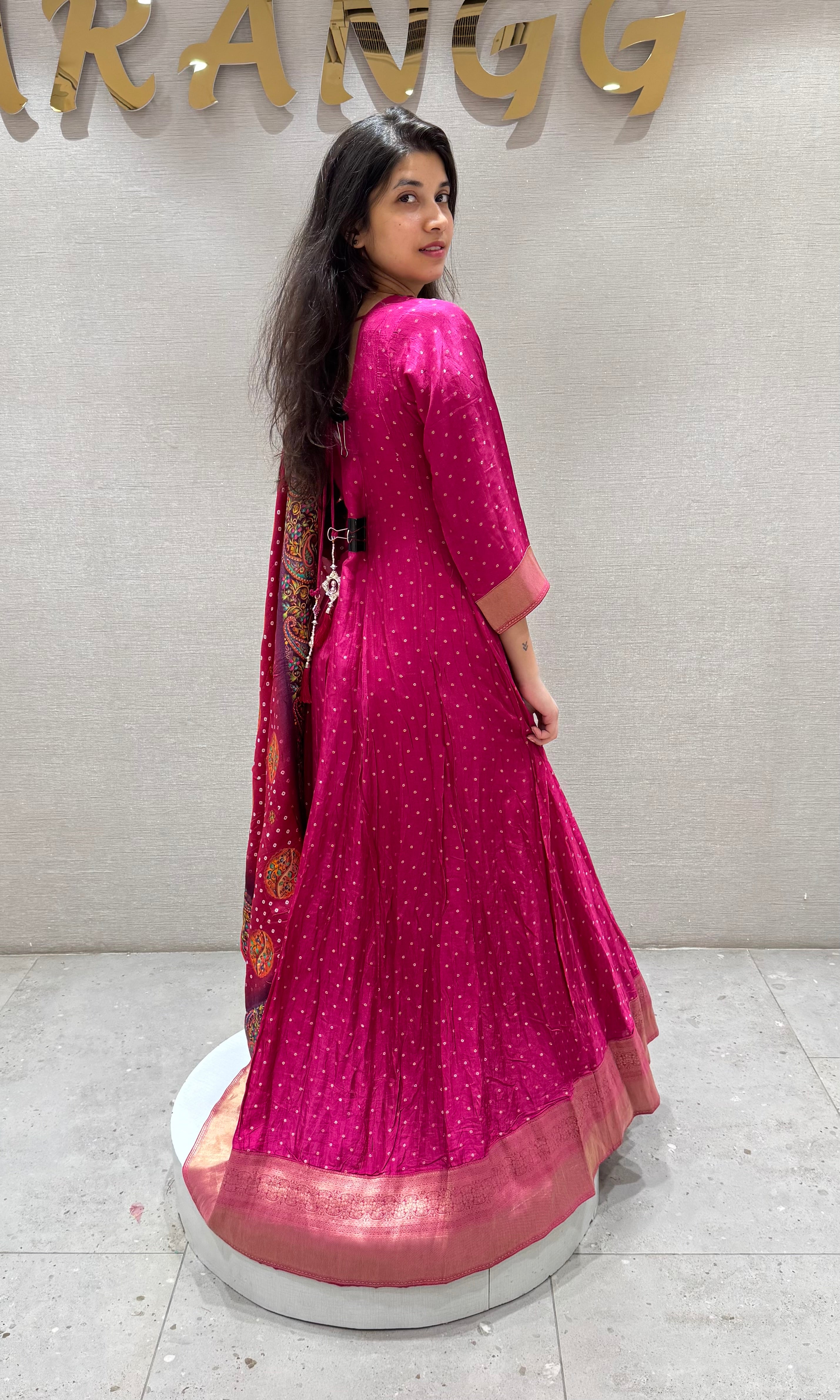 Pink ANARKALI SET WITH PRINTED DUPATTA