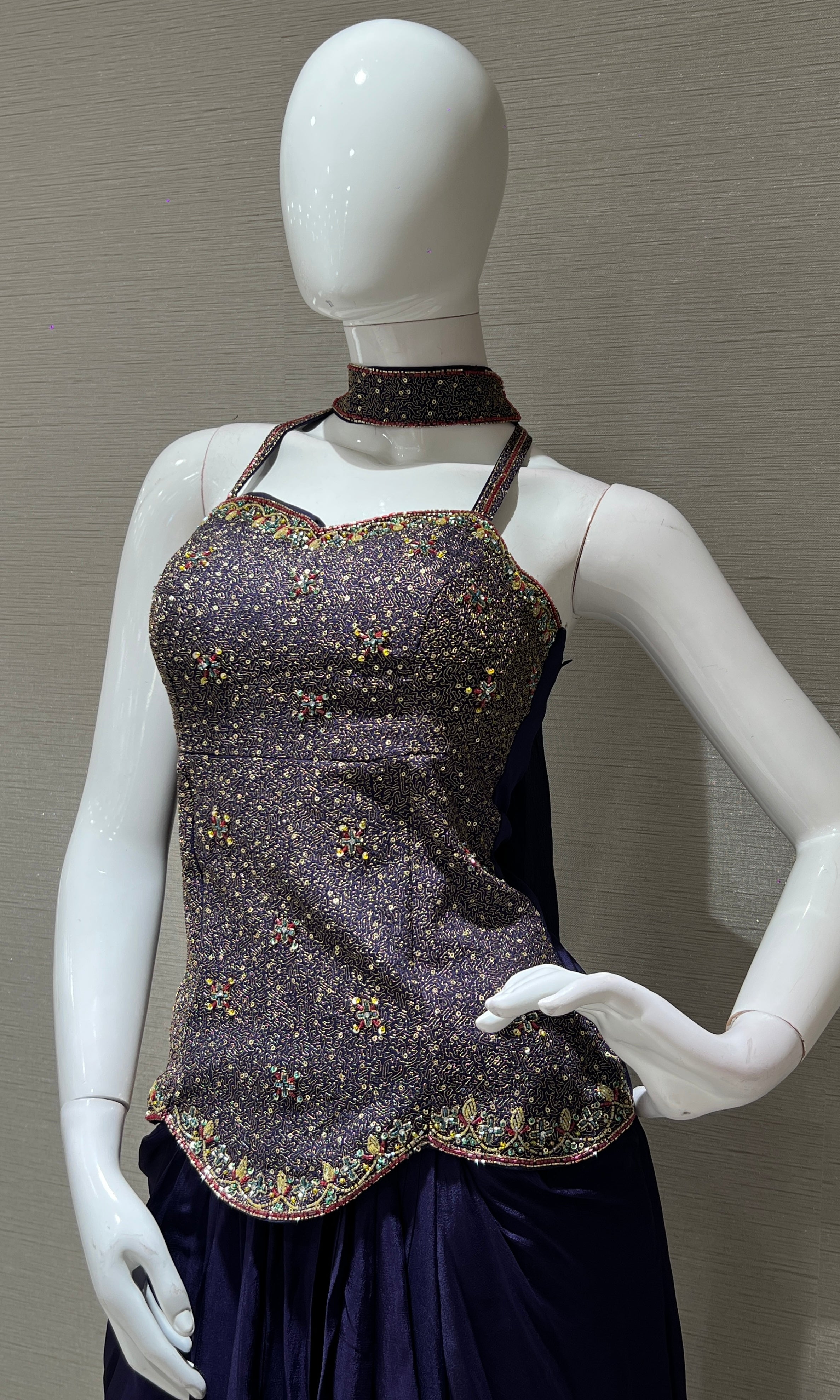 Purple Corset Blouse with draped skirt