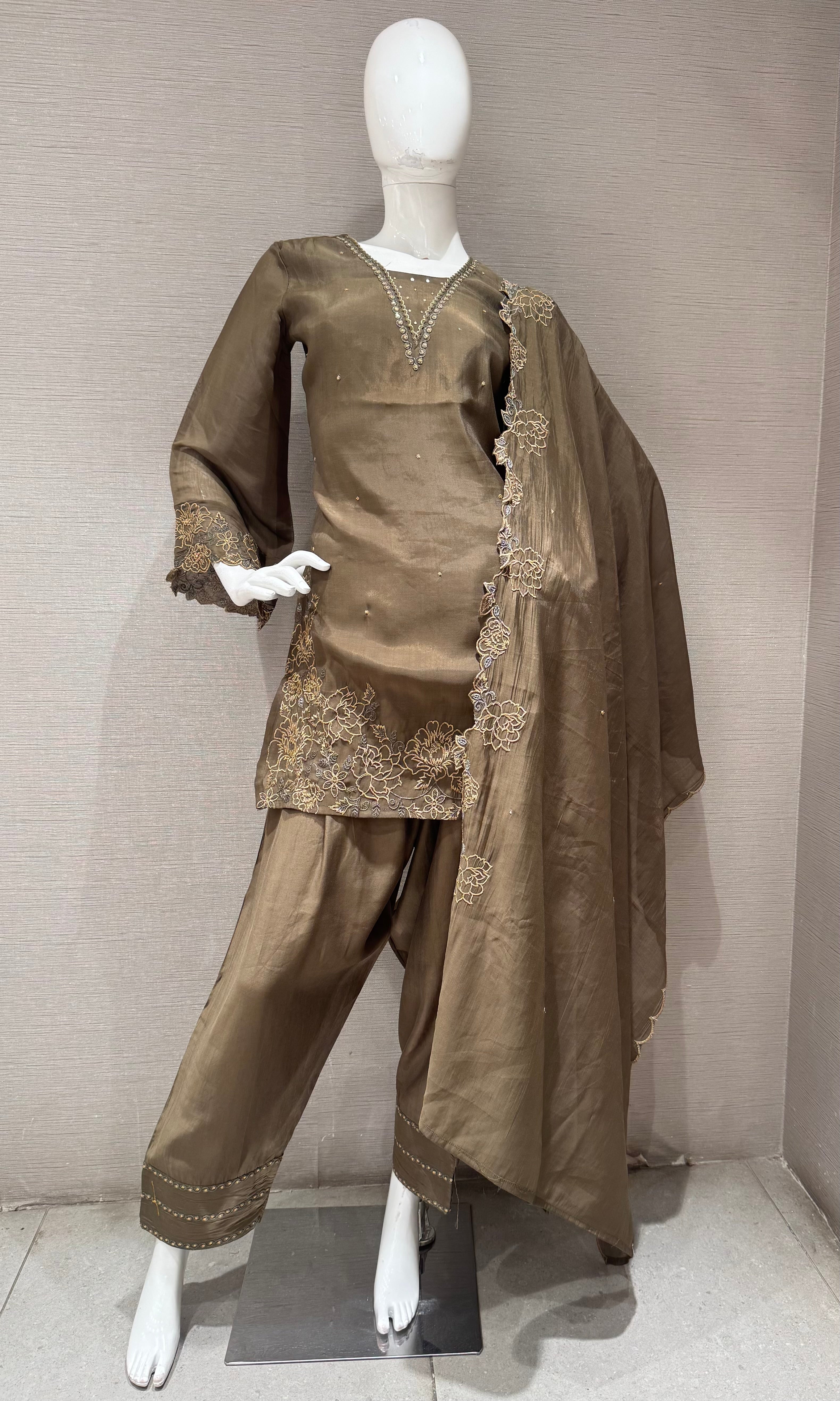 Mehendi Green floral farsi salwar kurta set