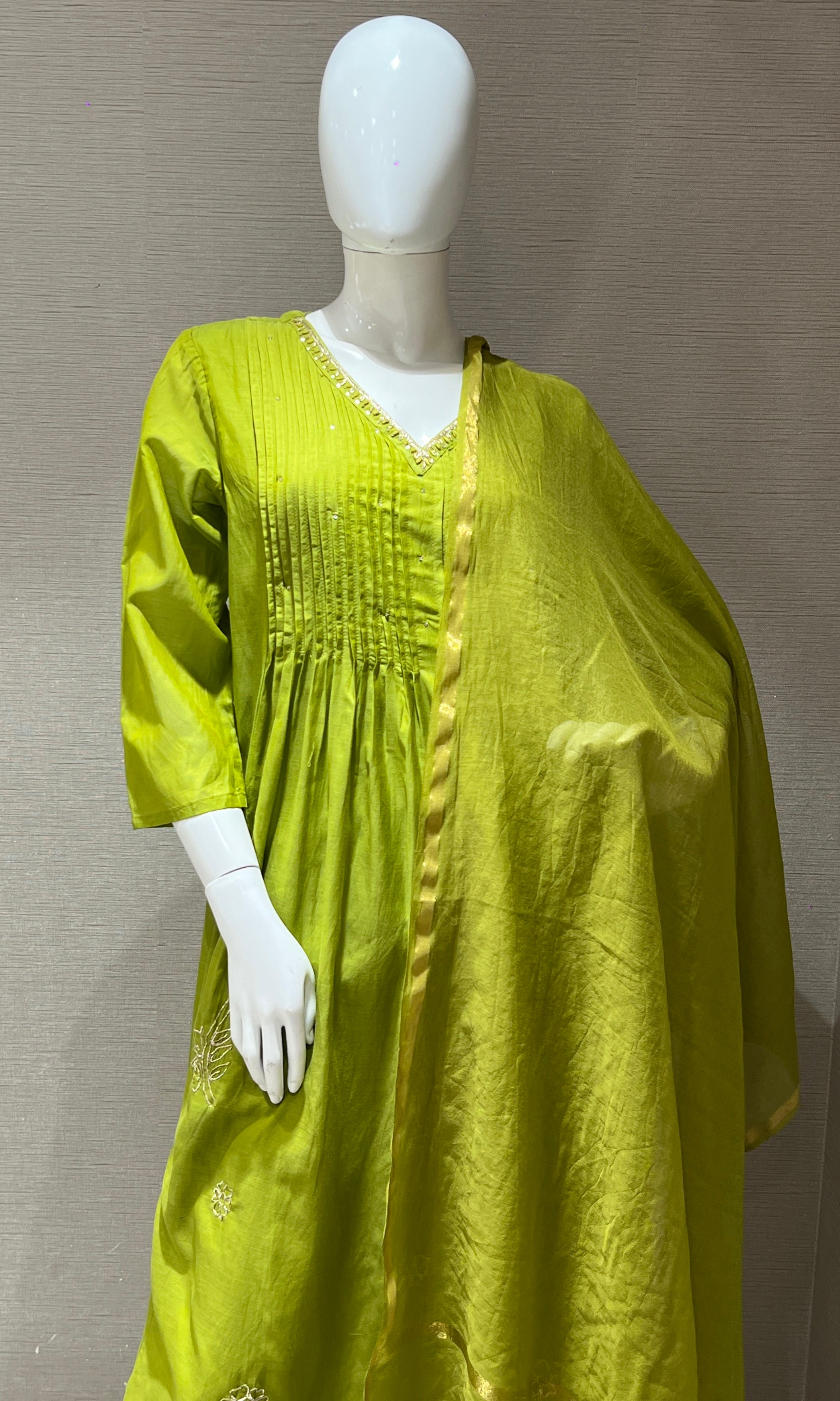 Green Mul Chanderi kurta set