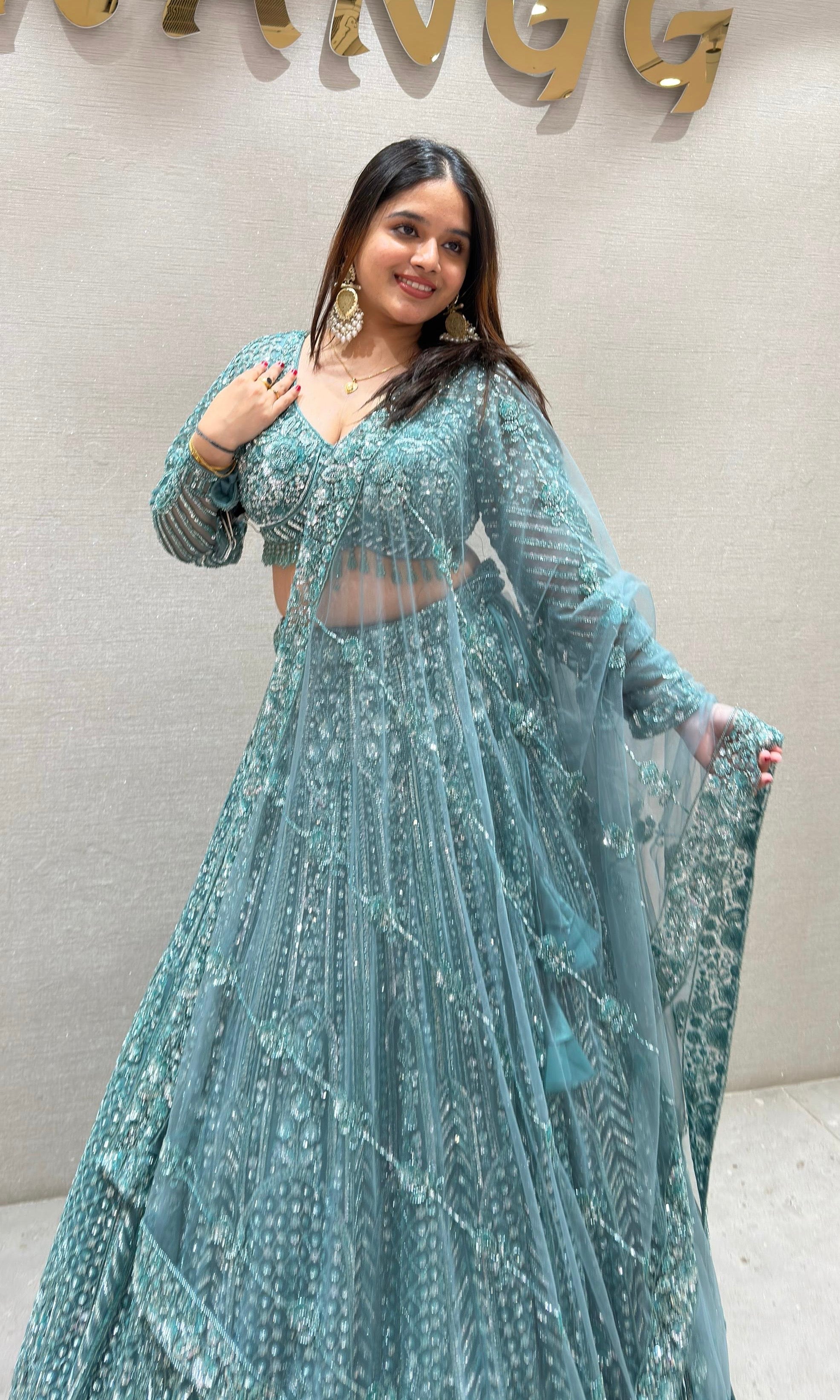 Sea green HEAVY EMBROIDERED Lehenga
