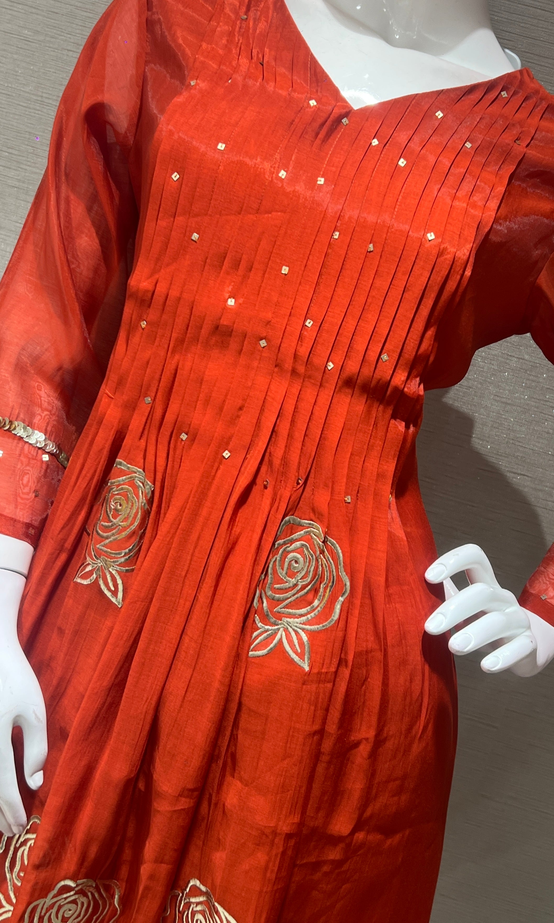 Rust Mul Chanderi Anarkali Kurta Set