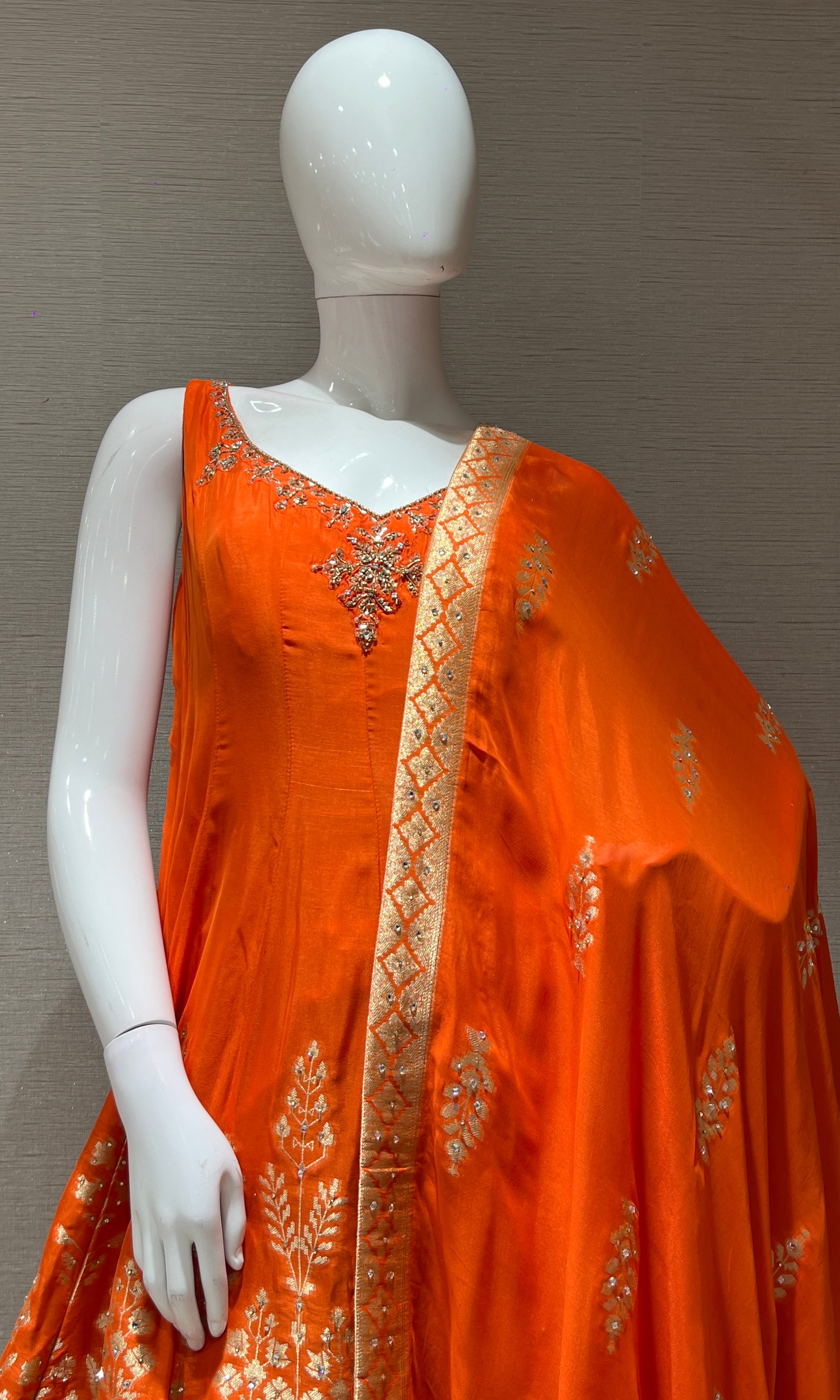 Rust GOLD MOTIF Anarkali WITH PALAZZO PANTS