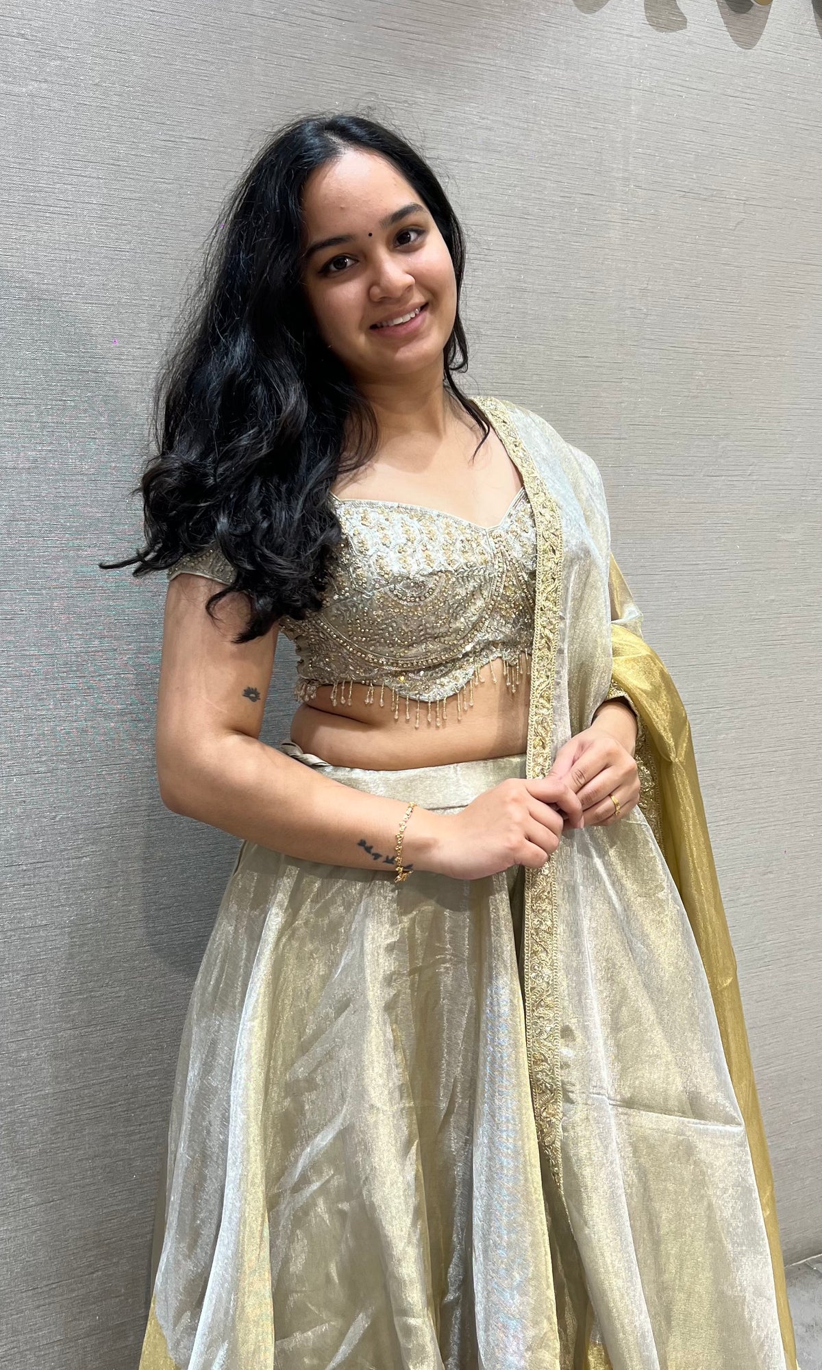 Metallic Gold Silver Embroidered Lehenga Choli Set