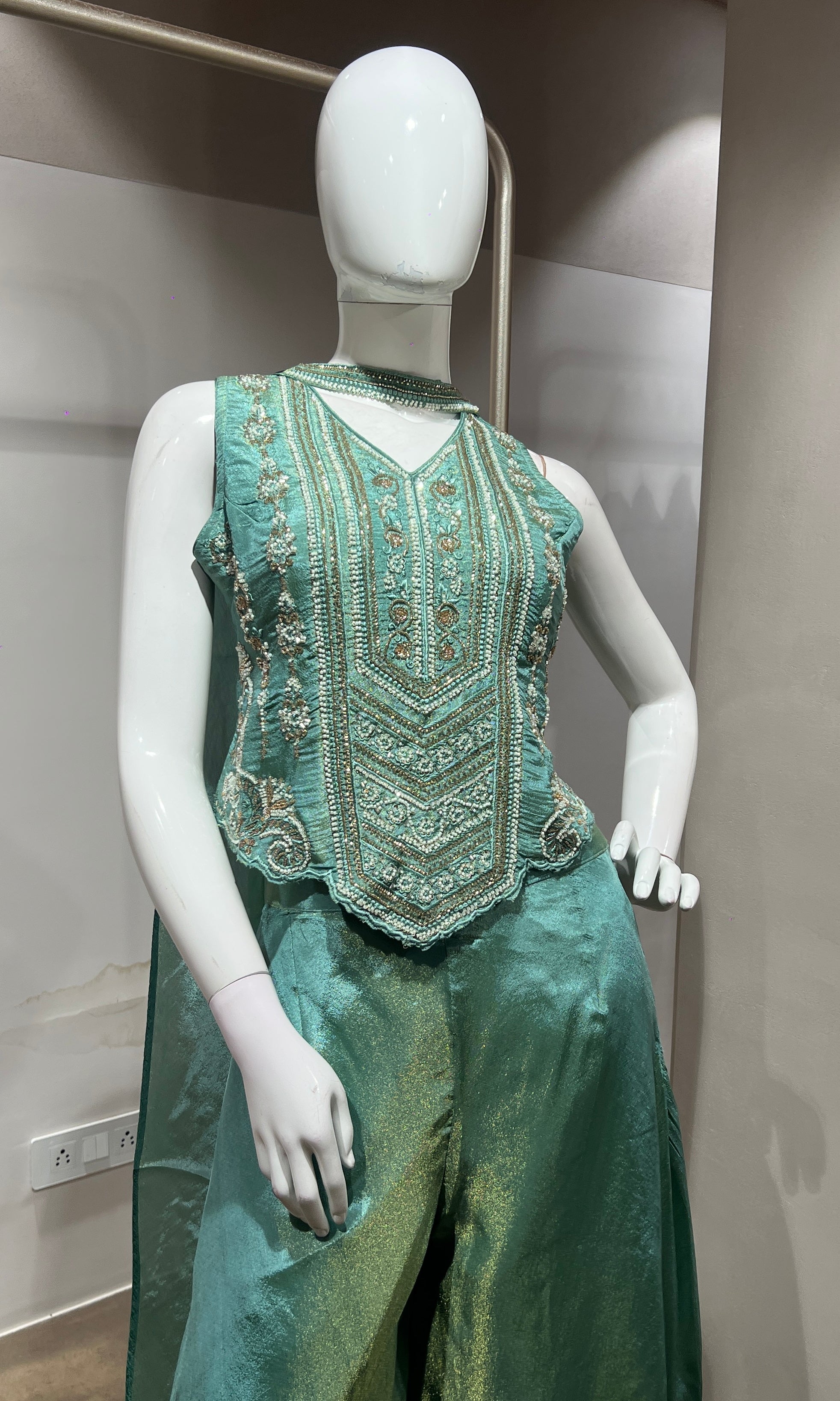Light Green Tissue Corset Flared Palazzo Set
