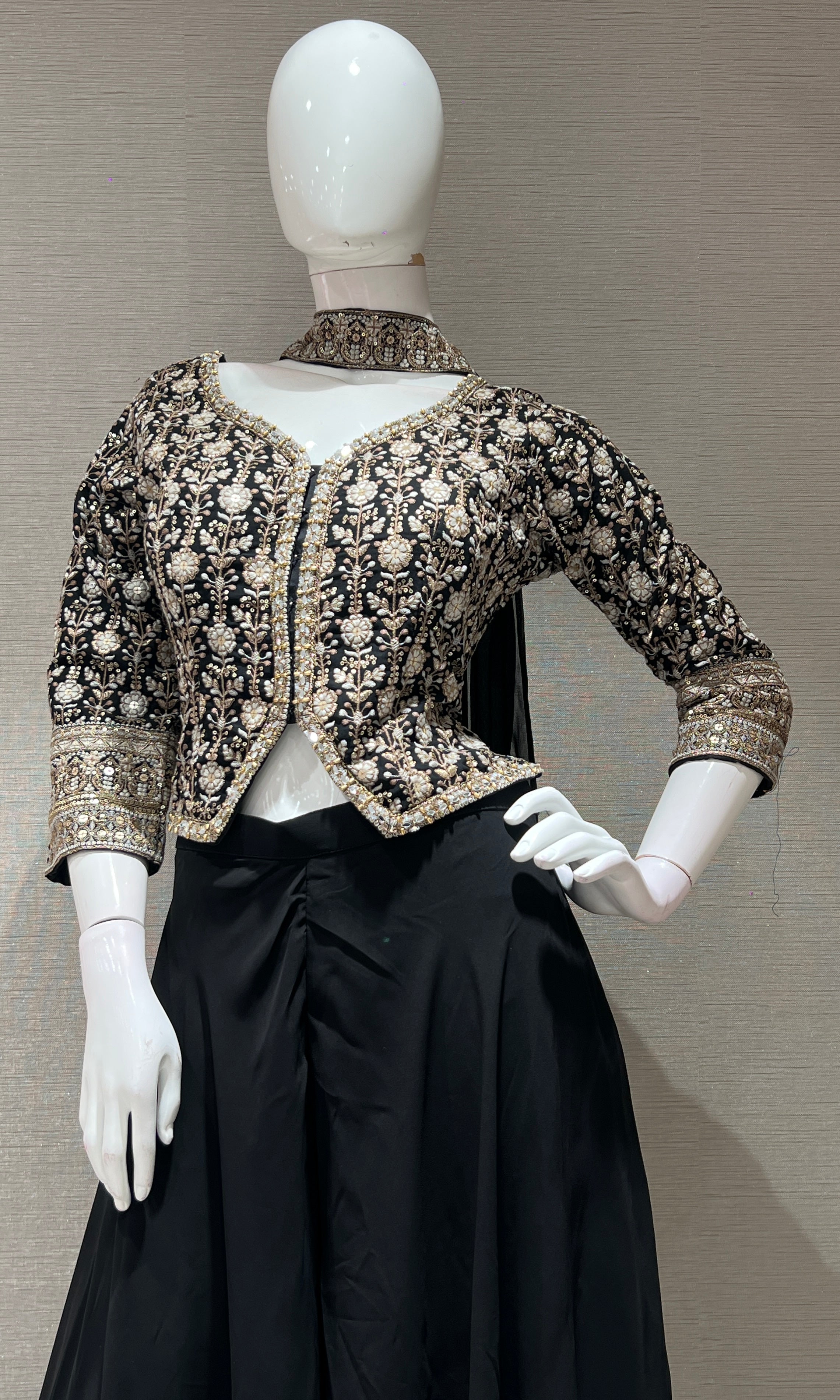 BLACK embroidered jacket PALAZZO SET