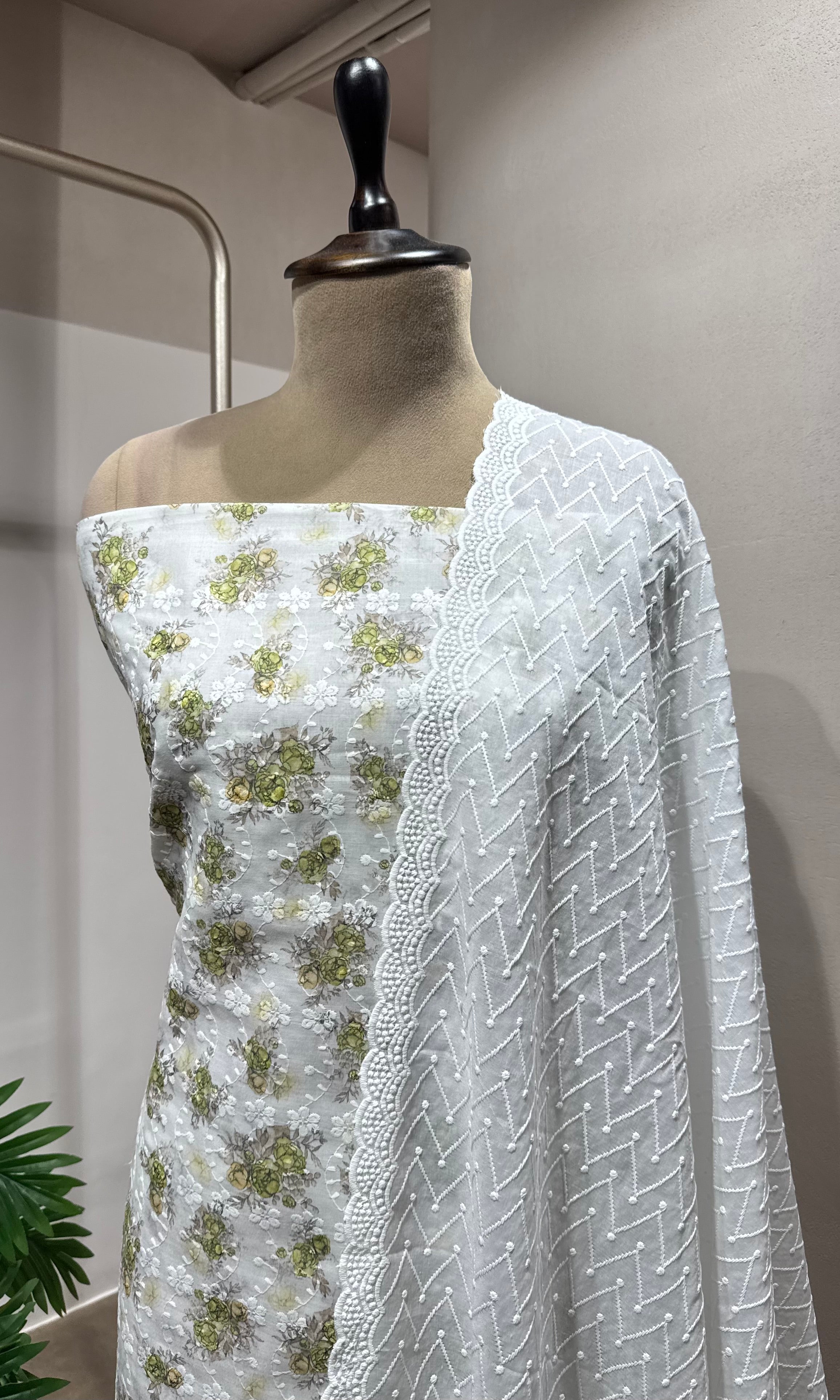 GREEN CHIKANKARI DRESS MATERIAL