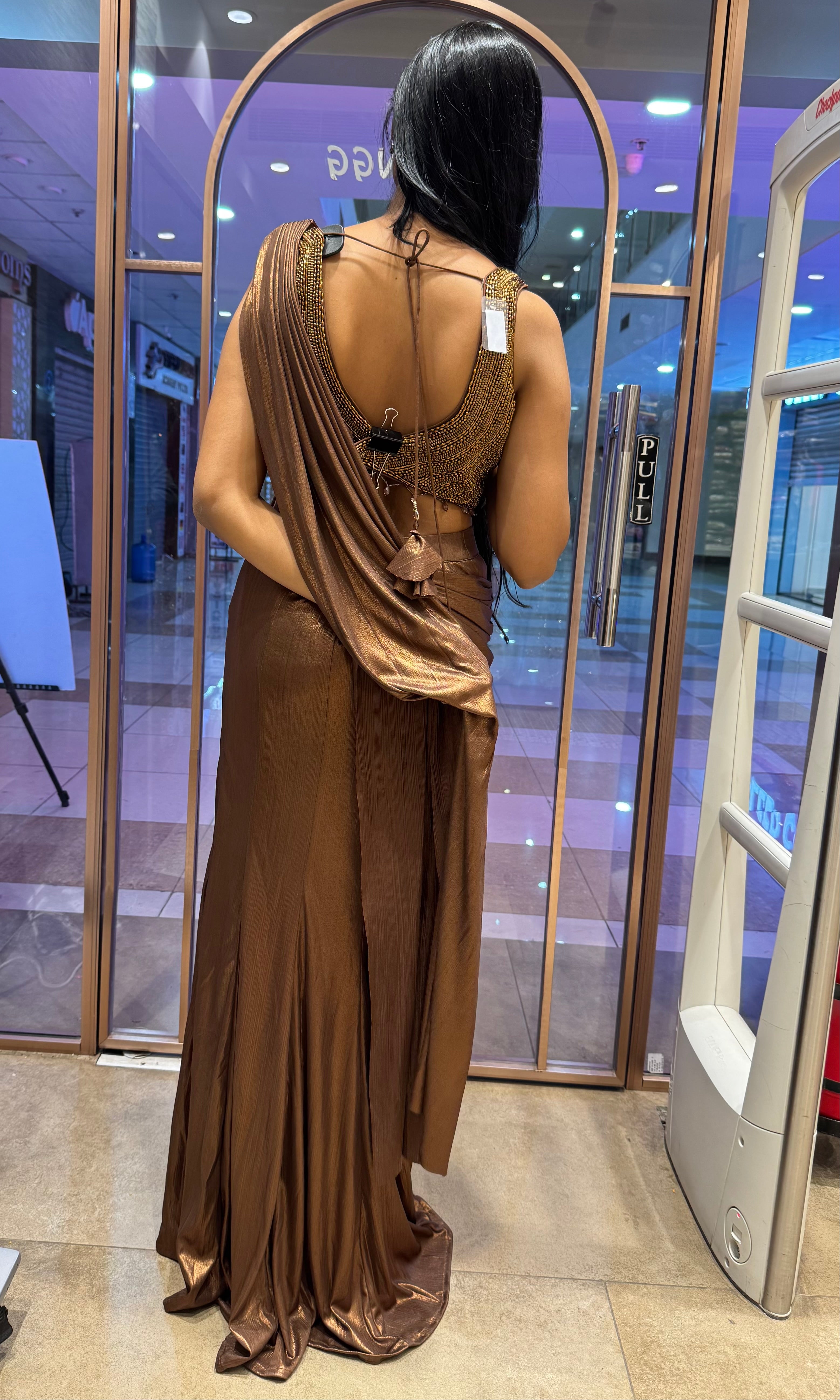 Copper Drape Saree with Beaded Blouse