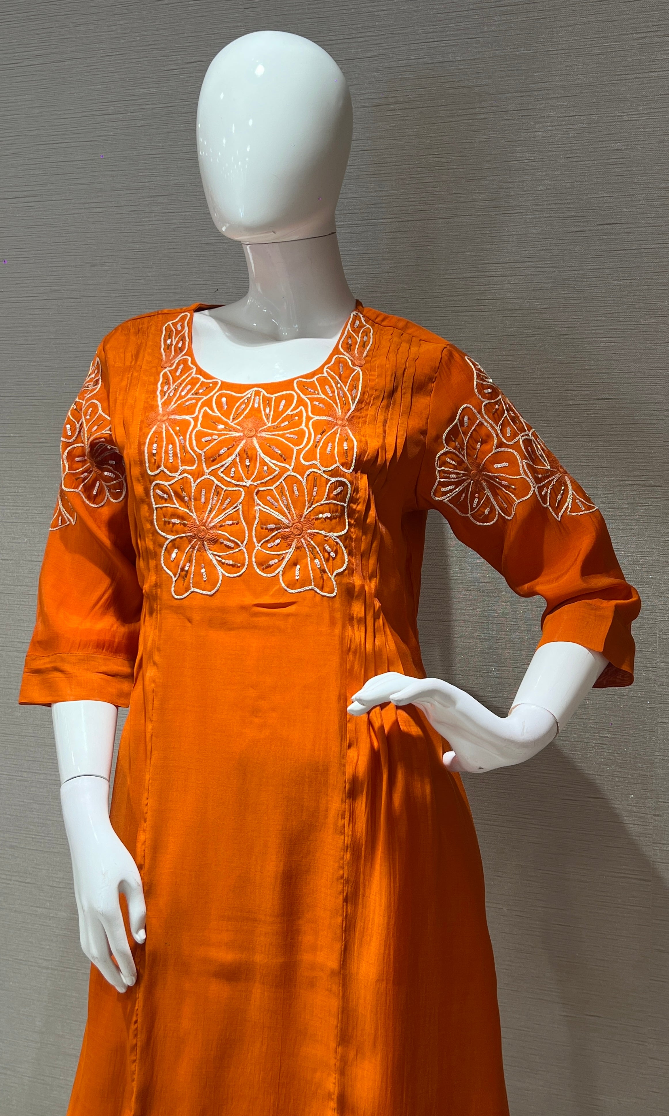 Rust FLORAL MUL CHANDERI kurta set