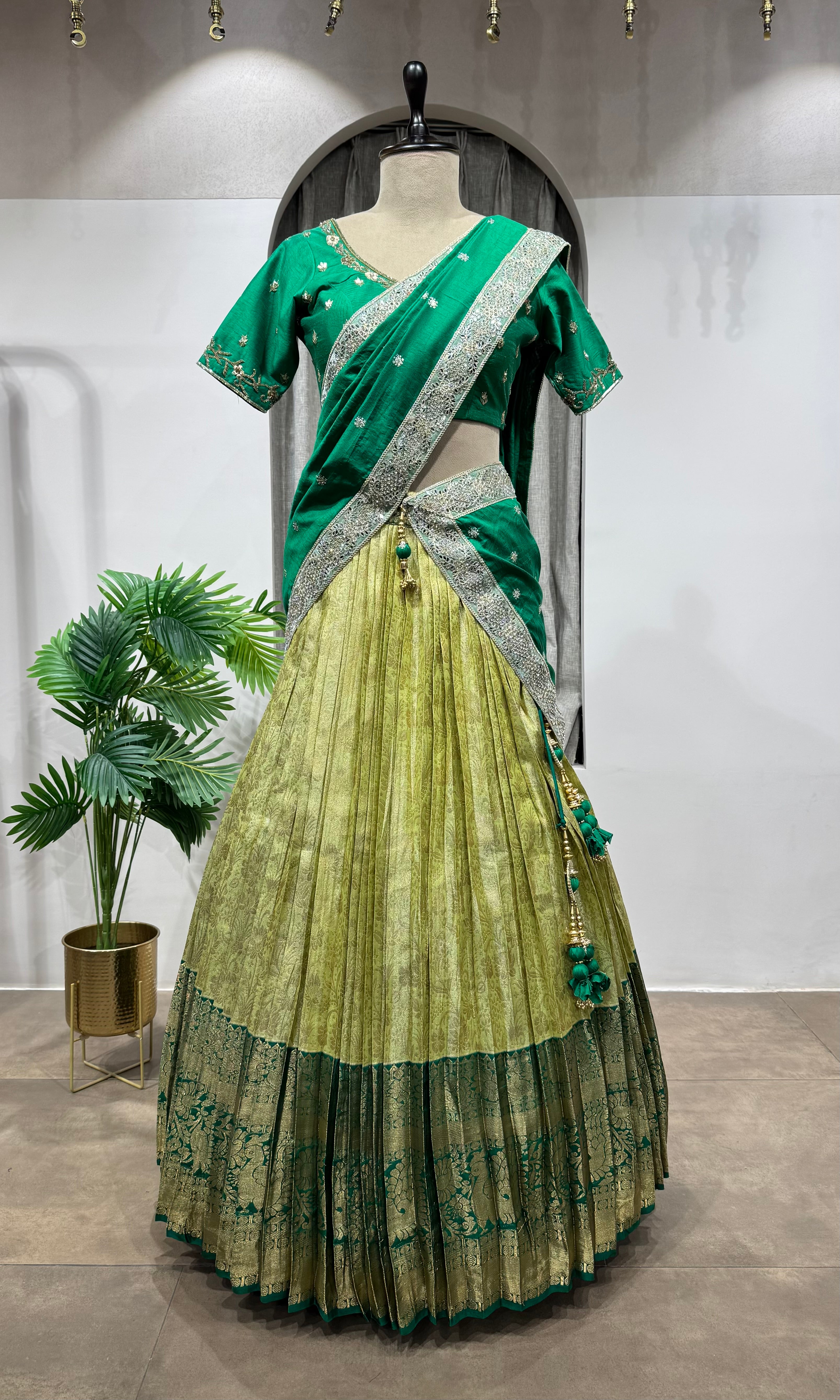 GREEN KANJIVARAM PATTU LEHENGA